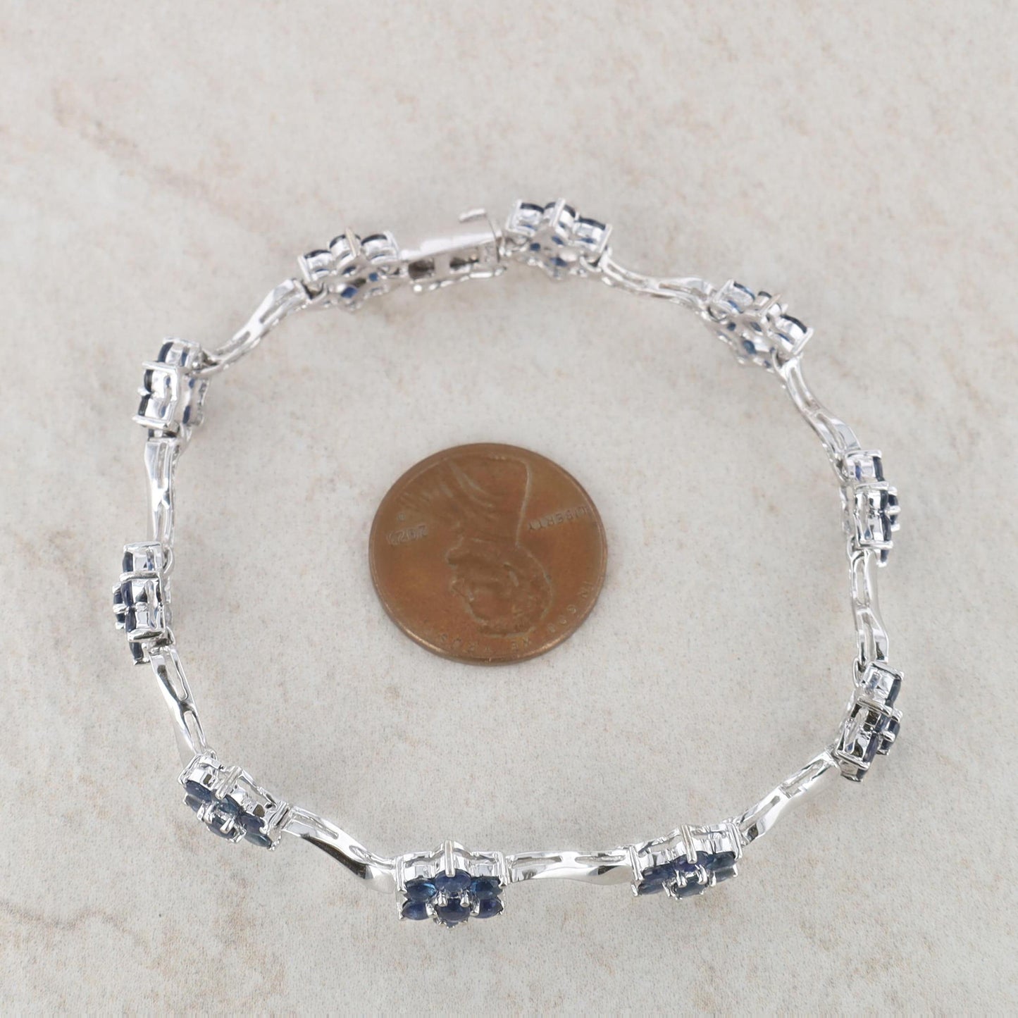 14k White Gold Sapphire Flower Station Bracelet