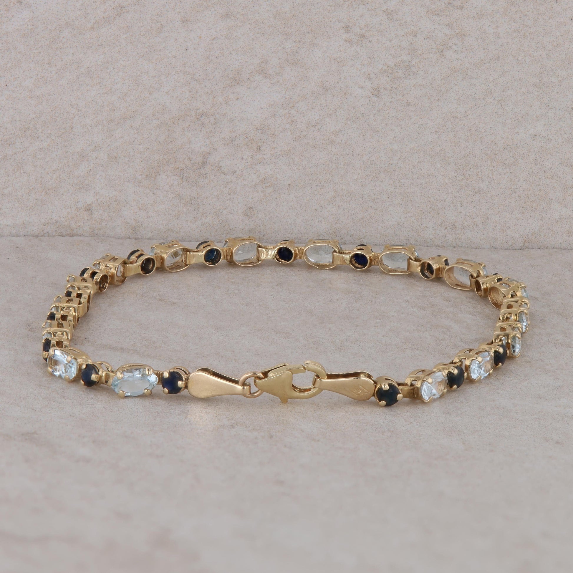 14k Yellow Gold Sapphire and White Topaz Bracelet 7"