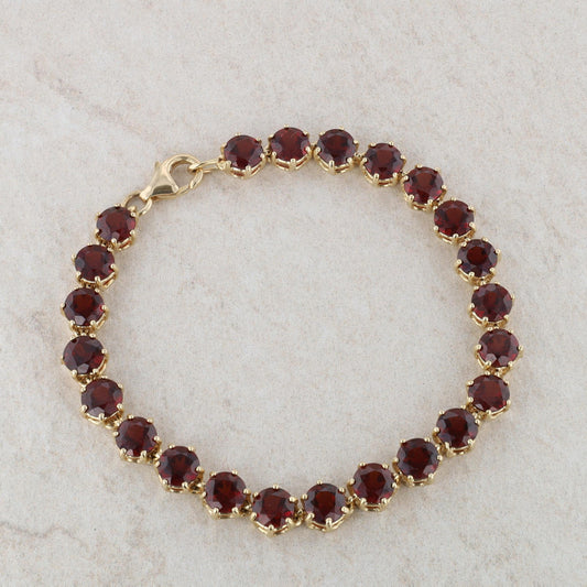 14k Yellow Gold Garnet Bracelet 7"