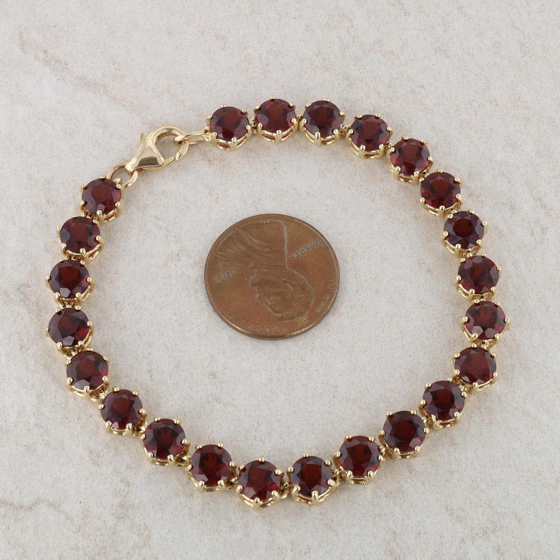 14k Yellow Gold Garnet Bracelet 7"