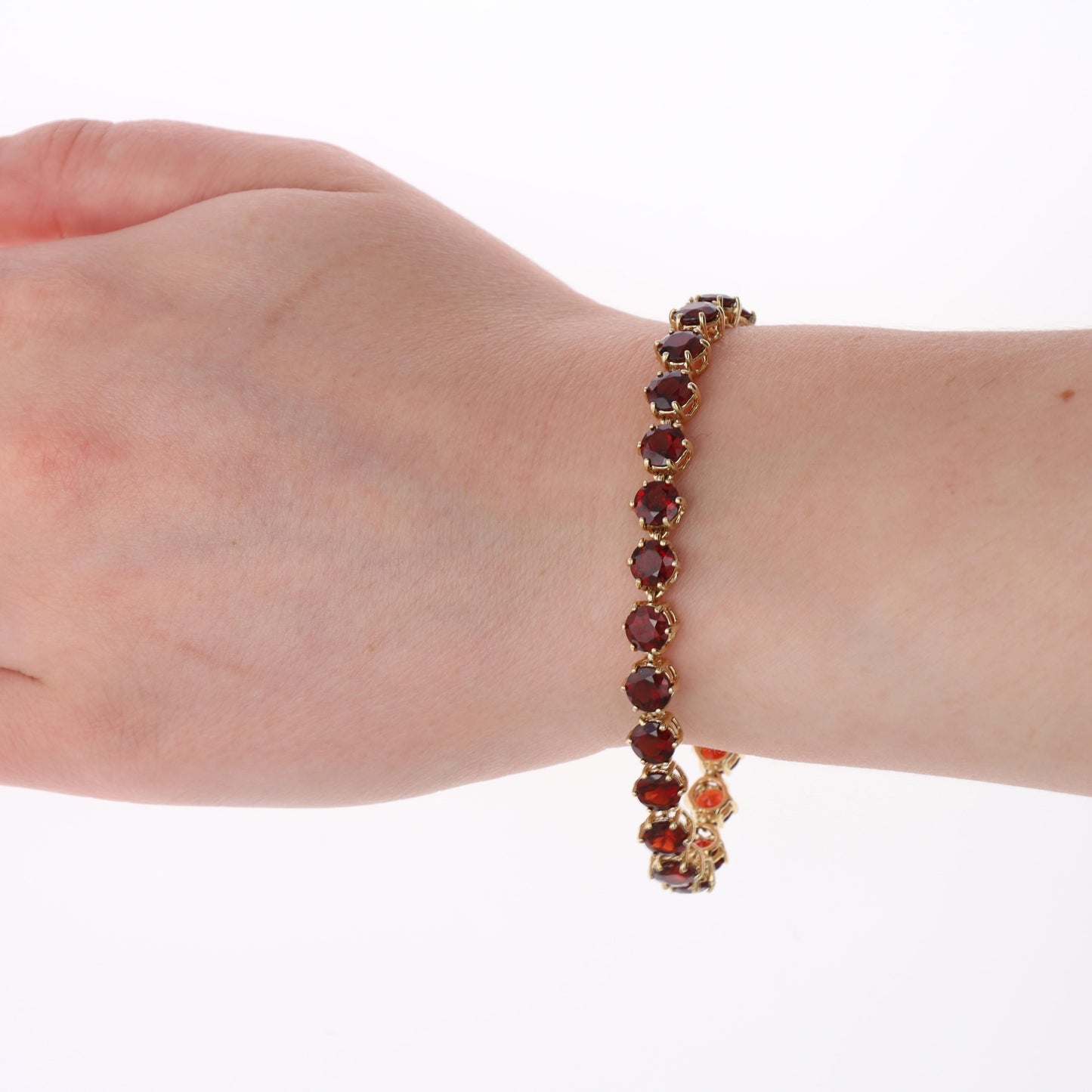 14k Yellow Gold Garnet Bracelet 7"