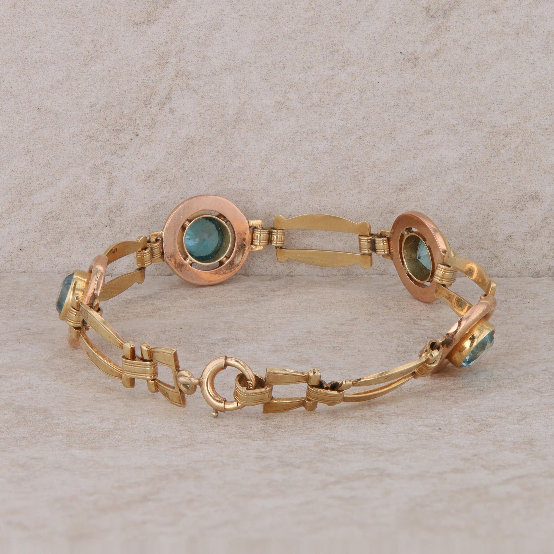 14k Yellow and Rose Blue Zircon Fashion Link Bracelet