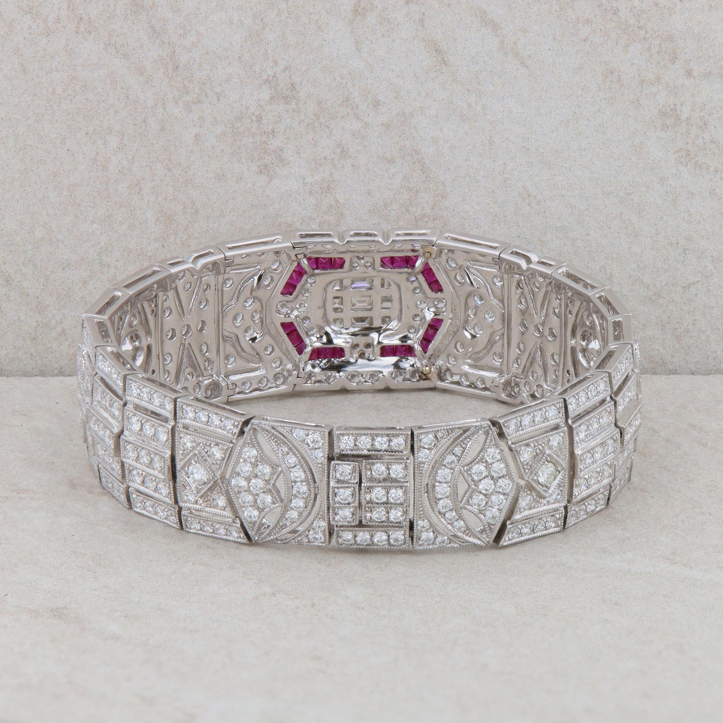 18k White Gold Diamond and Ruby Art Deco Bracelet