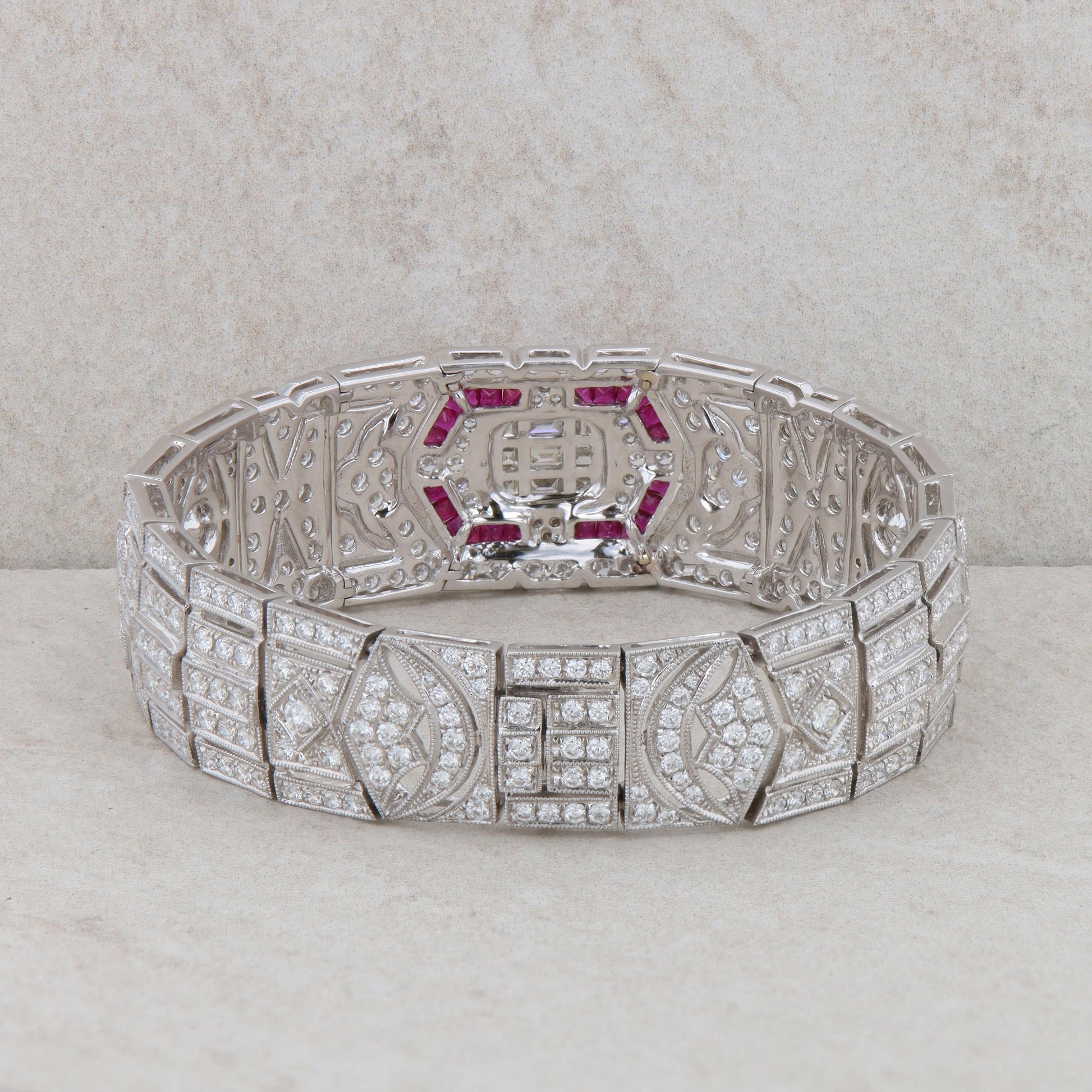 18k White Gold Diamond and Ruby Art Deco Bracelet