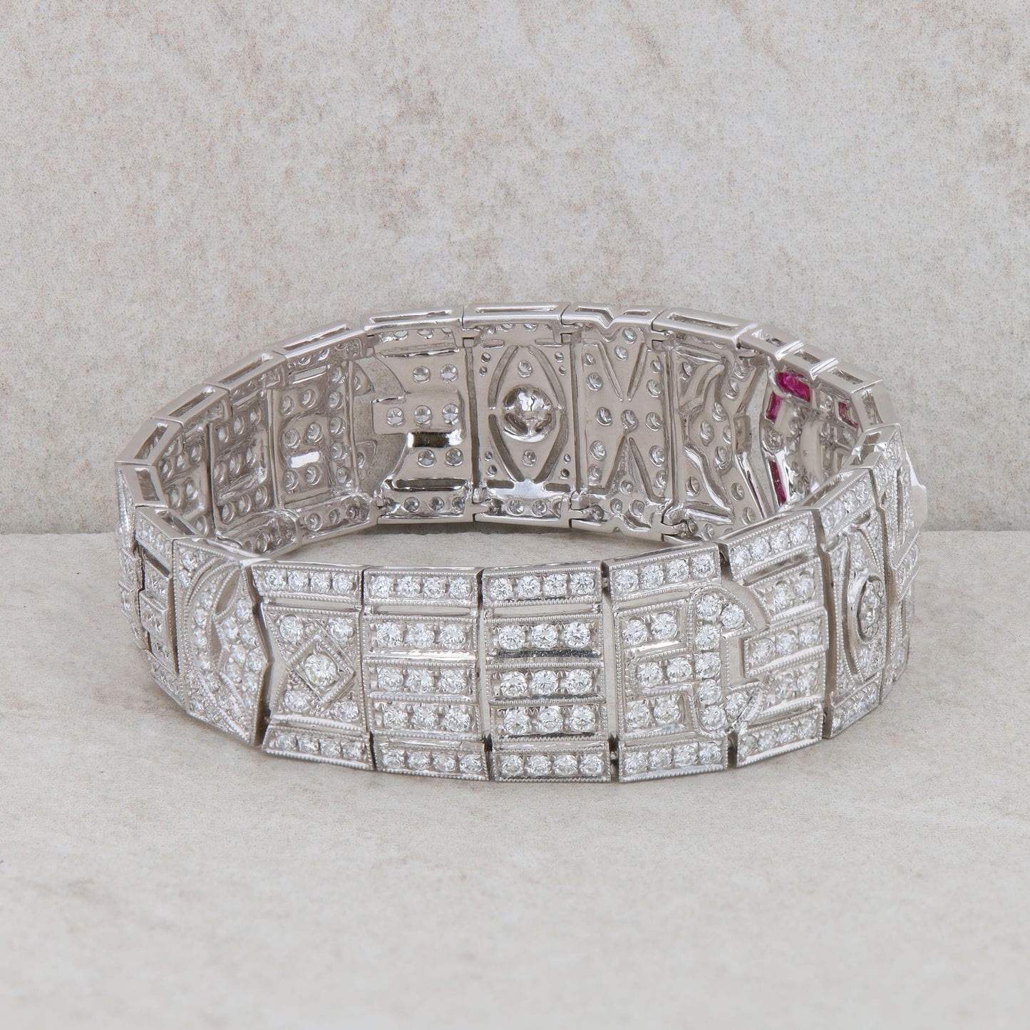 18k White Gold Diamond and Ruby Art Deco Bracelet