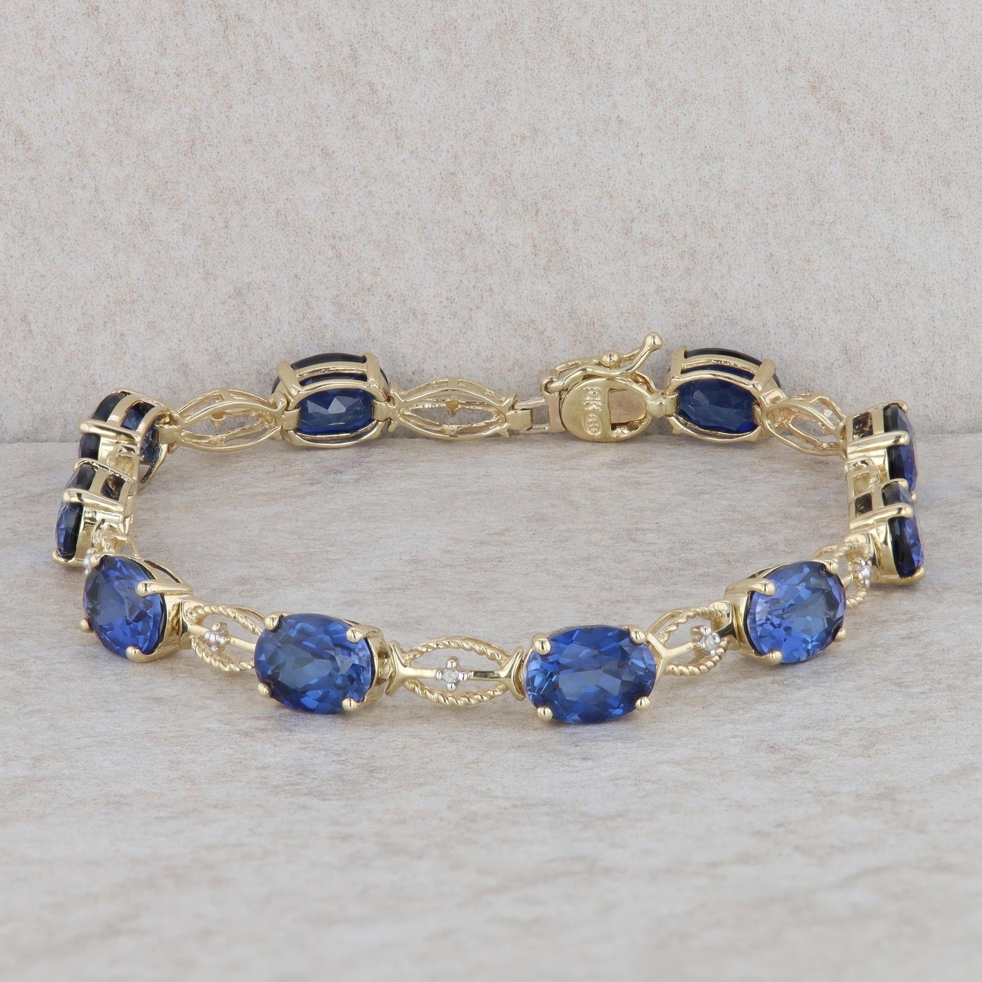 10k Yellow Gold Lab Grown Synthetic Sapphire Bracelet