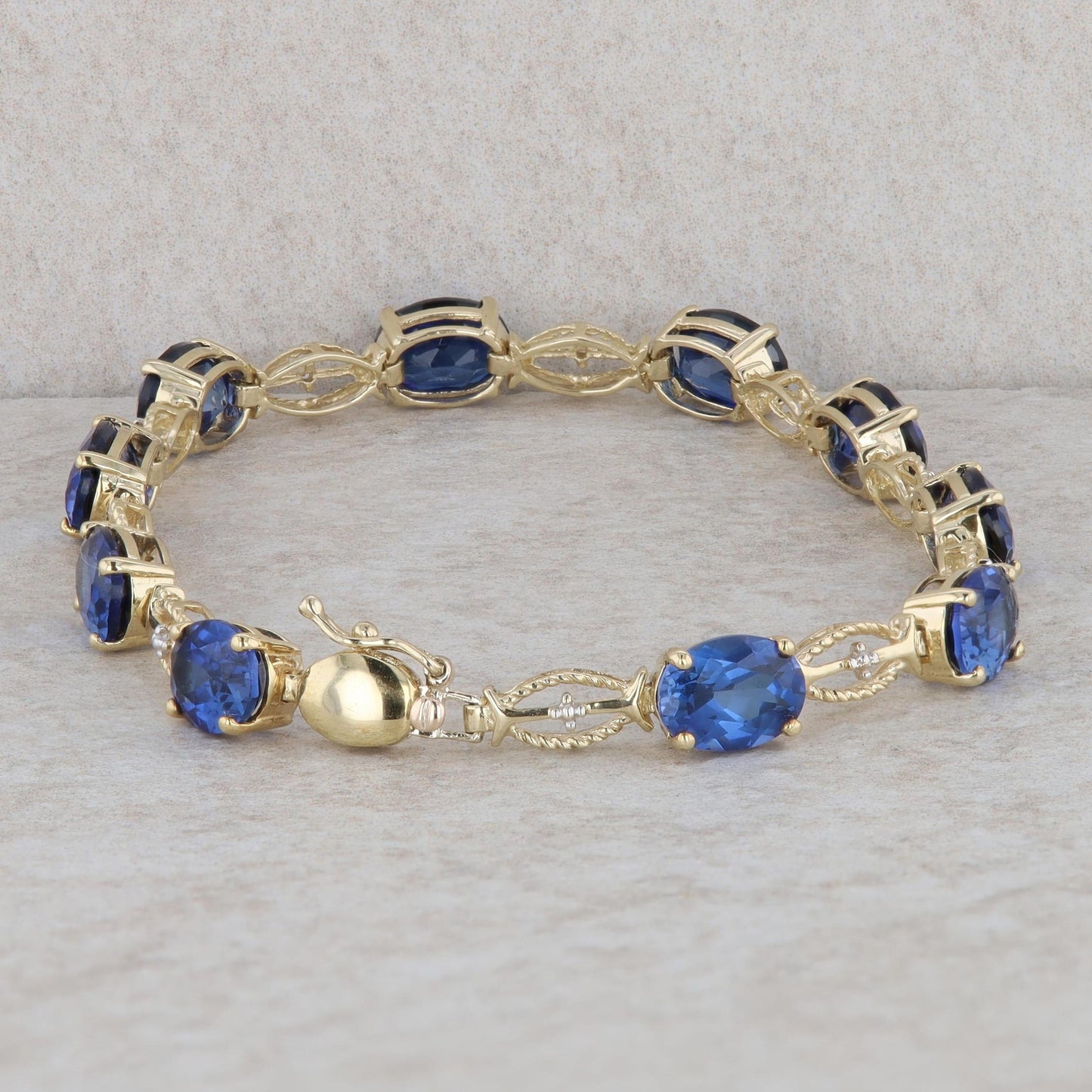 10k Yellow Gold Lab Grown Synthetic Sapphire Bracelet