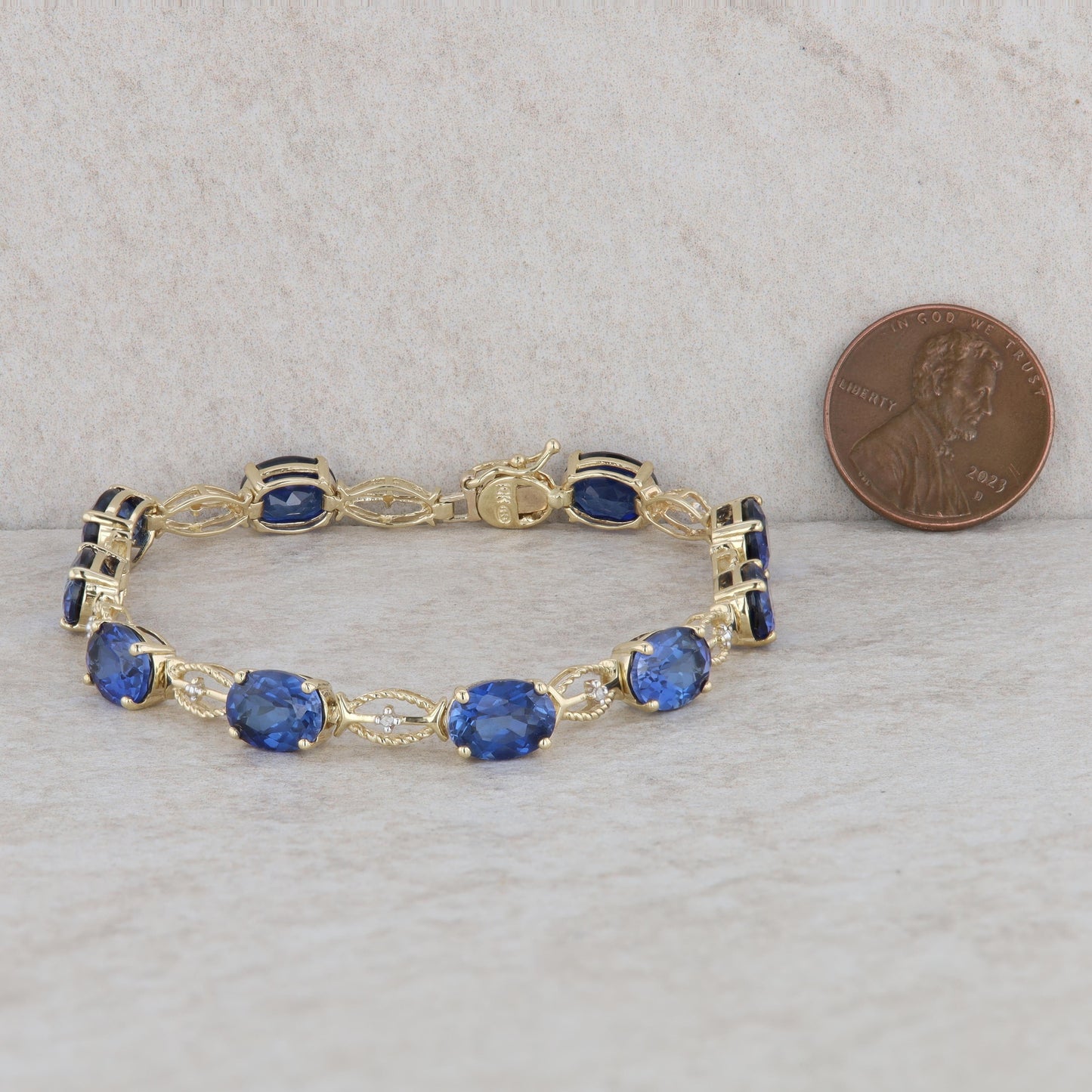 10k Yellow Gold Lab Grown Synthetic Sapphire Bracelet