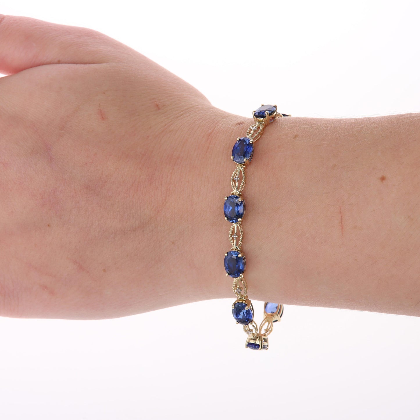 10k Yellow Gold Lab Grown Synthetic Sapphire Bracelet