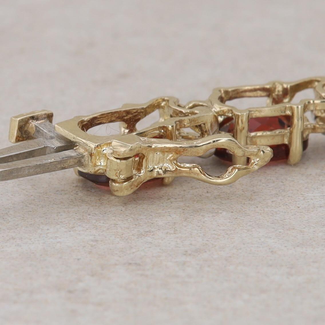 10k Yellow Gold Oval Garnet & Round Diamond Tennis Style Bracelet