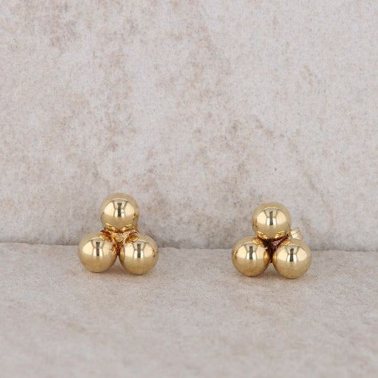 14k Yellow Gold Triple Ball Triangular Stud Earring 0.77g