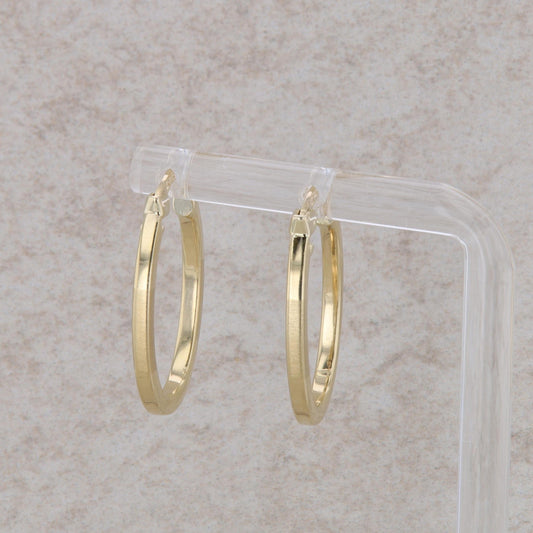 14k Yellow Gold Oval Textured and Polished Hoop Earrings 1.96g