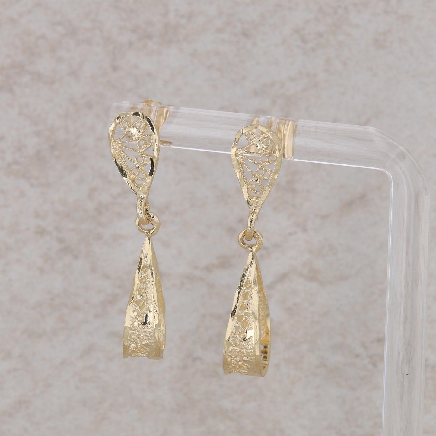 14k Yellow Gold Filigree Cut Out Dangle Stud Earrings 2.4g