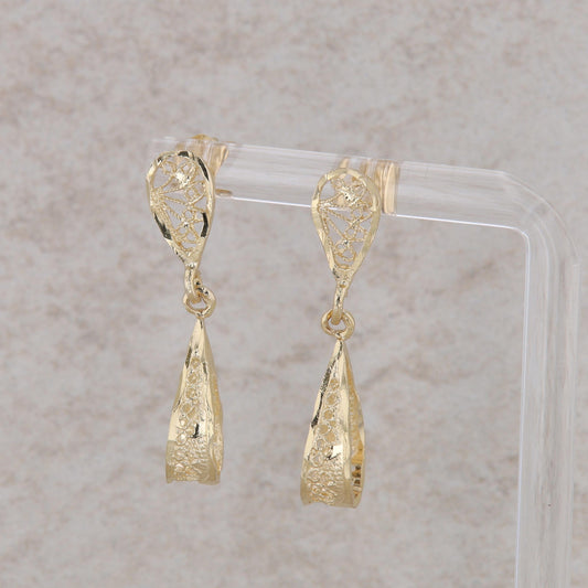 14k Yellow Gold Filigree Cut Out Dangle Stud Earrings 2.4g