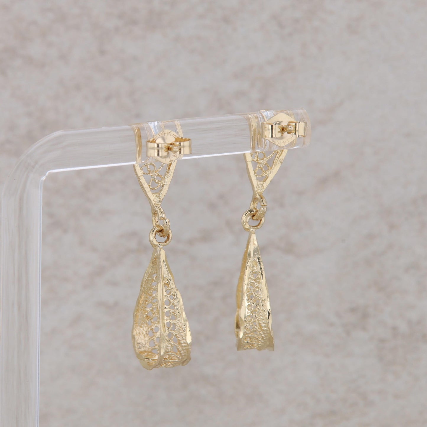 14k Yellow Gold Filigree Cut Out Dangle Stud Earrings 2.4g