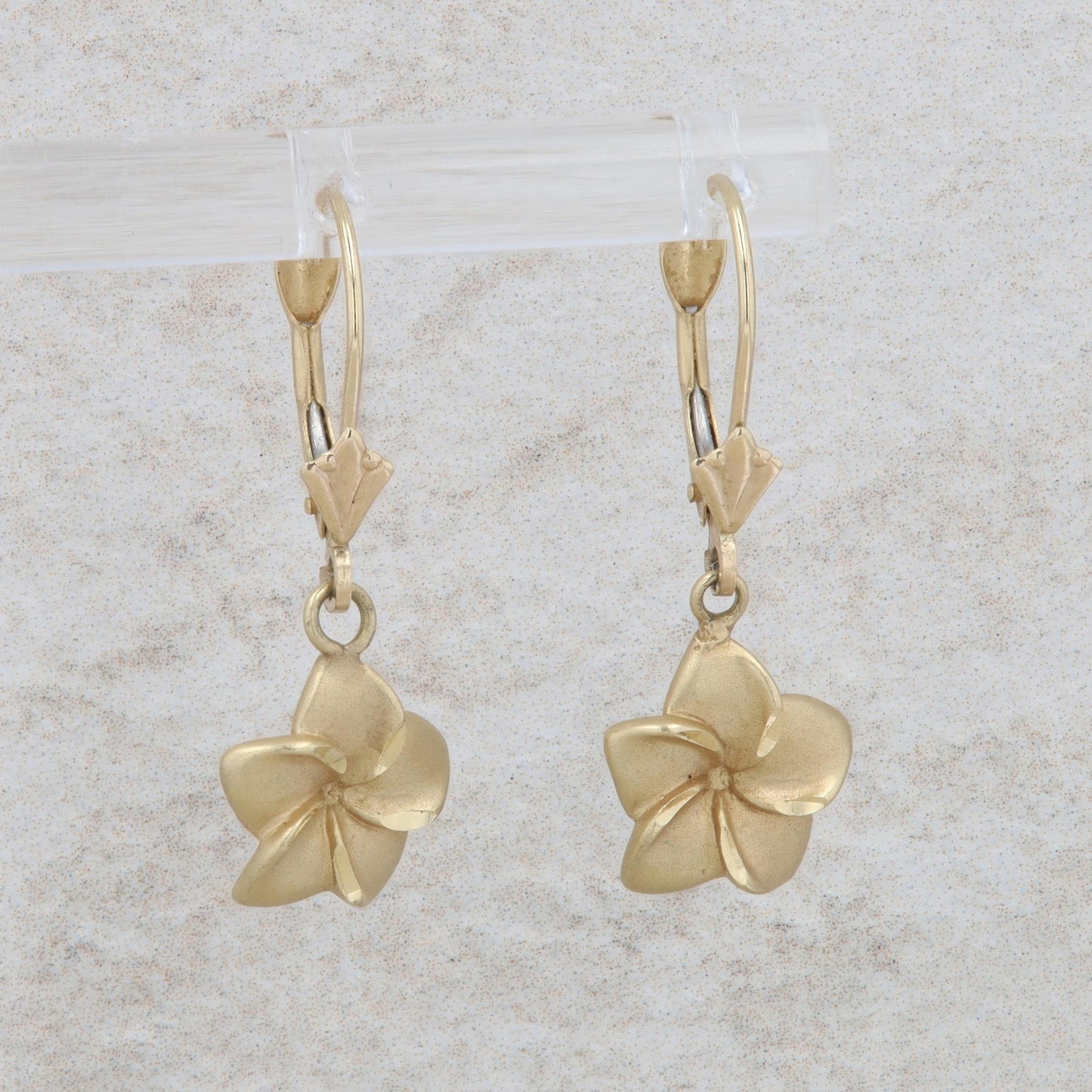 14k Yellow Gold Flower Dangle Leverback Earrings 2.10g