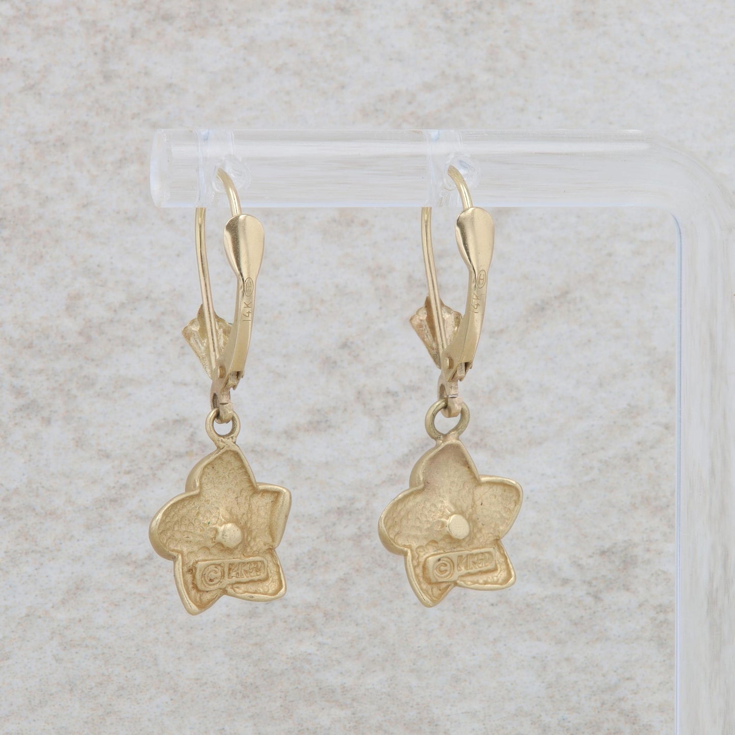 14k Yellow Gold Flower Dangle Leverback Earrings 2.10g