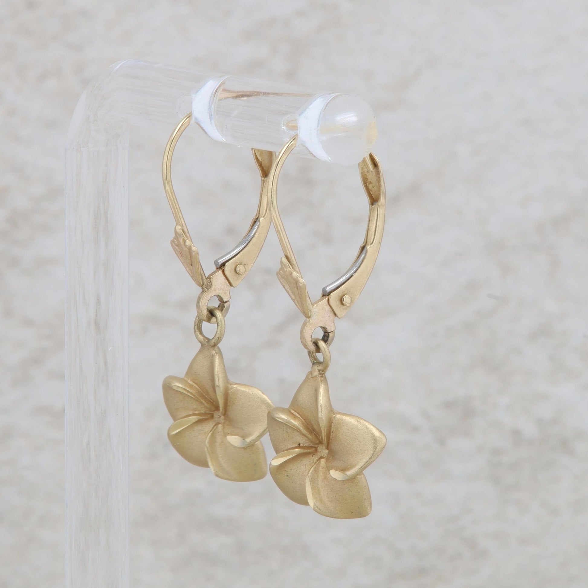 14k Yellow Gold Flower Dangle Leverback Earrings 2.10g