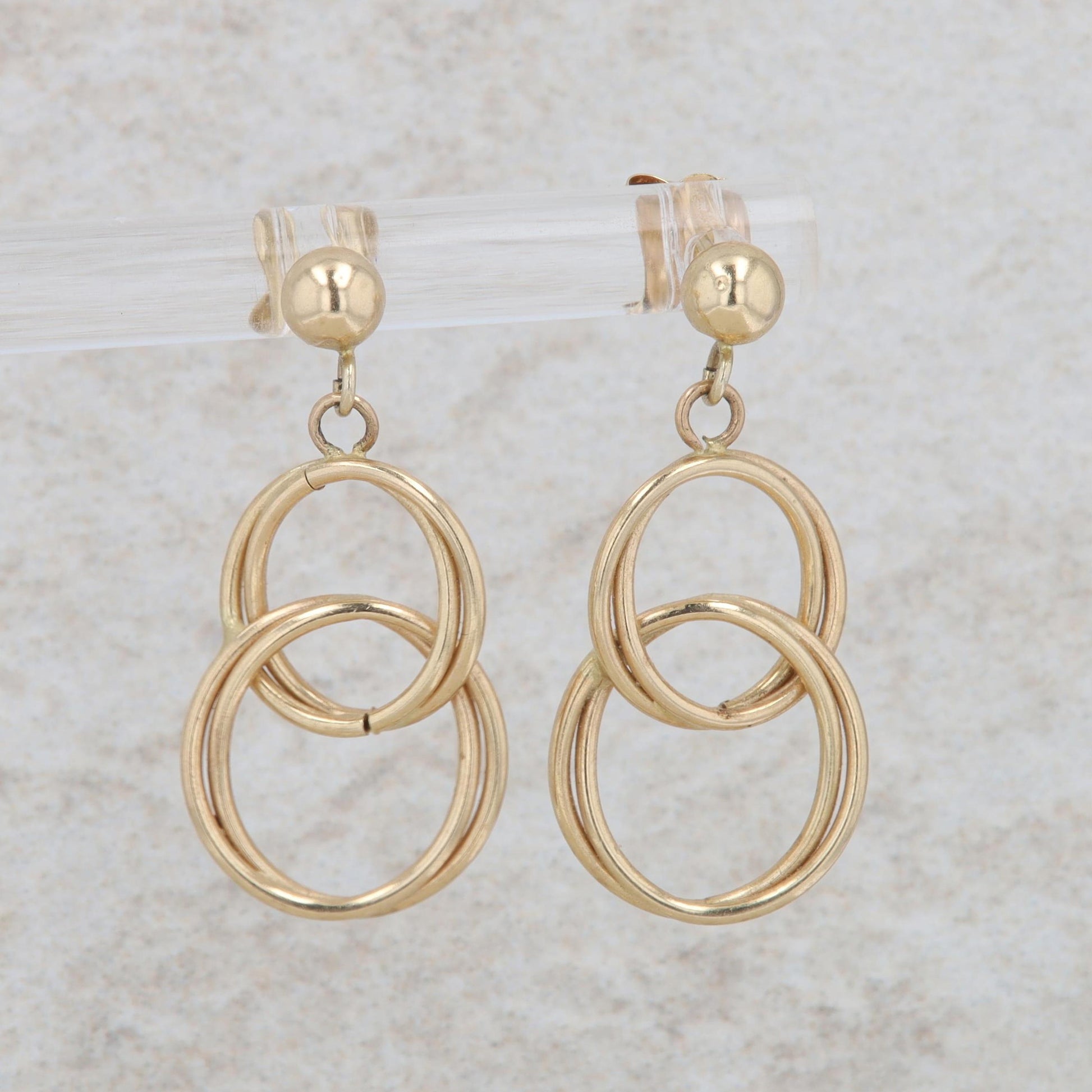 14k Yellow Gold Double Two Circle Drop Dangle Earring 1.45g