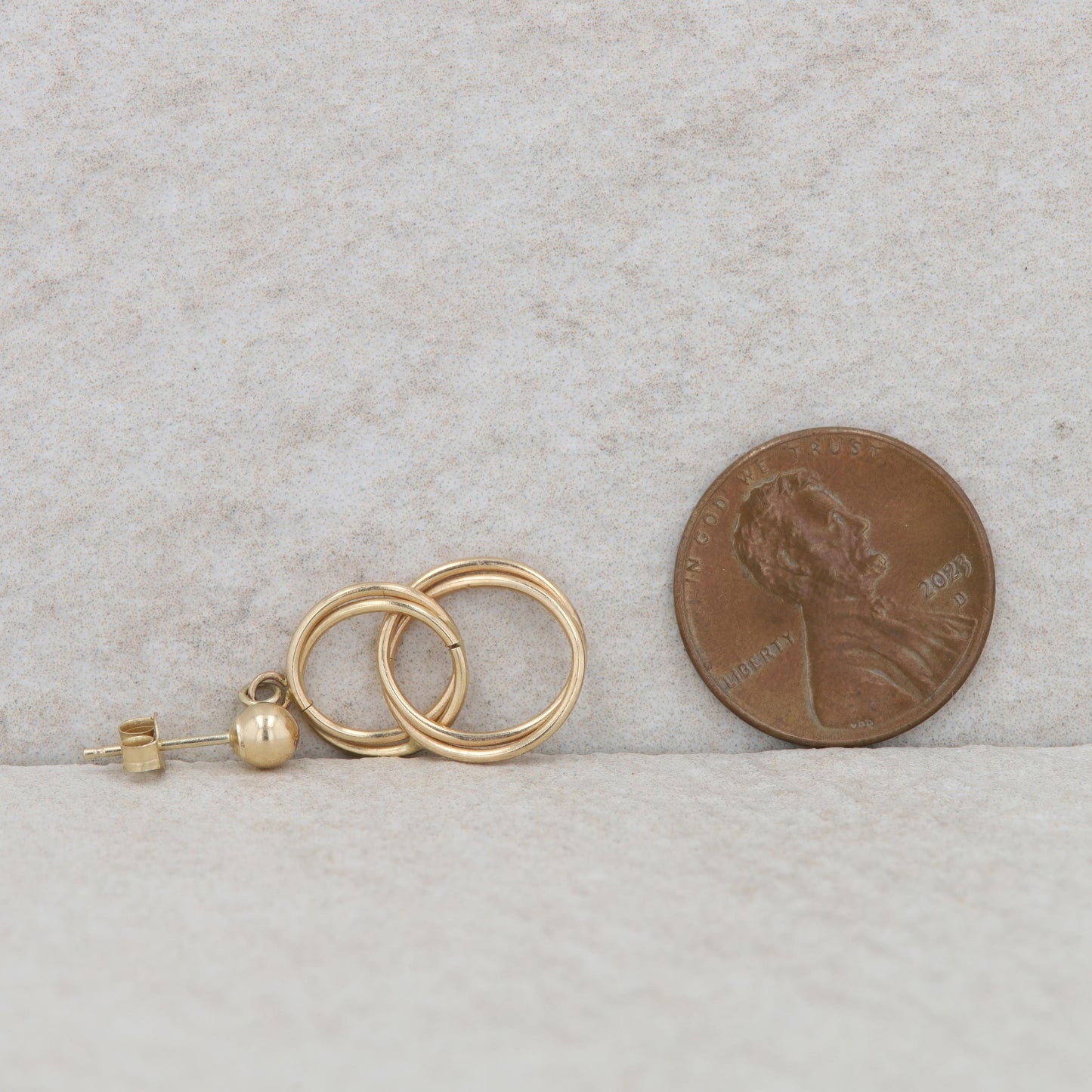 14k Yellow Gold Double Two Circle Drop Dangle Earring 1.45g