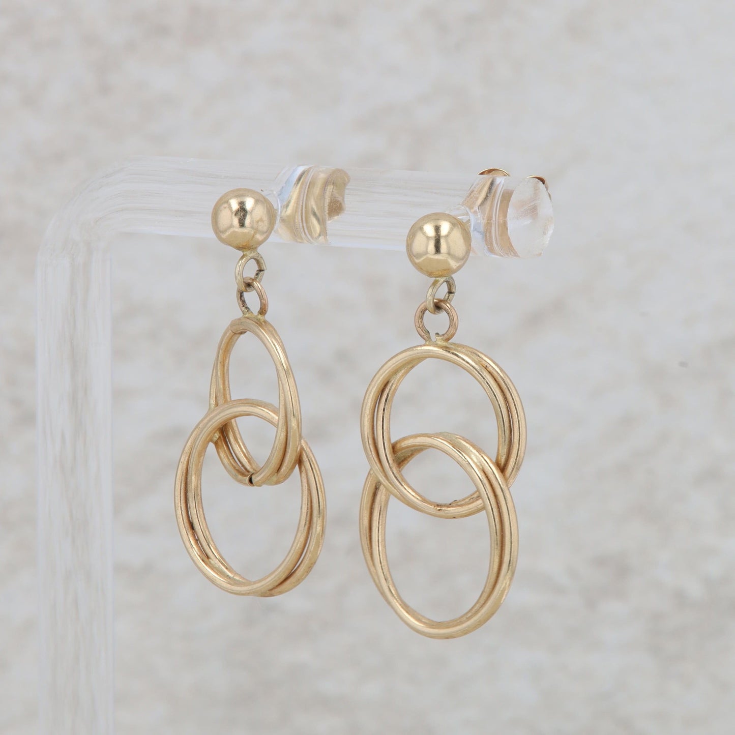 14k Yellow Gold Double Two Circle Drop Dangle Earring 1.45g