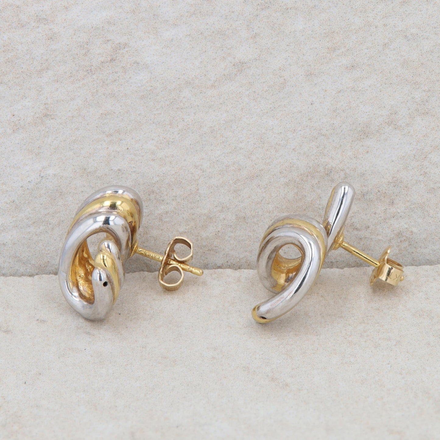 14k Two Tone Twist Three Row Stud Earring 3.34g