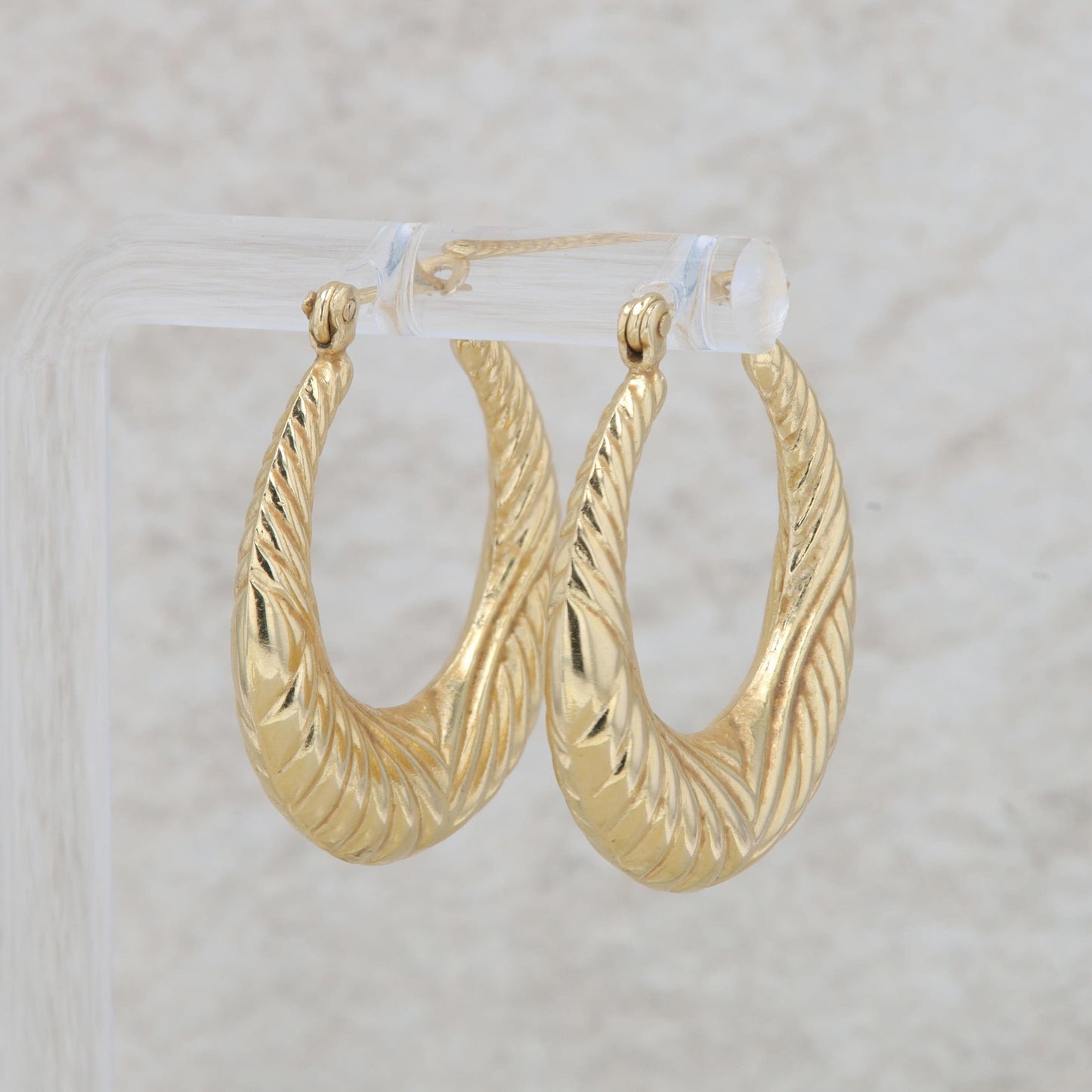 14k Yellow Gold Tapered Door Knocker Hoop Textured Earrings 3.04g