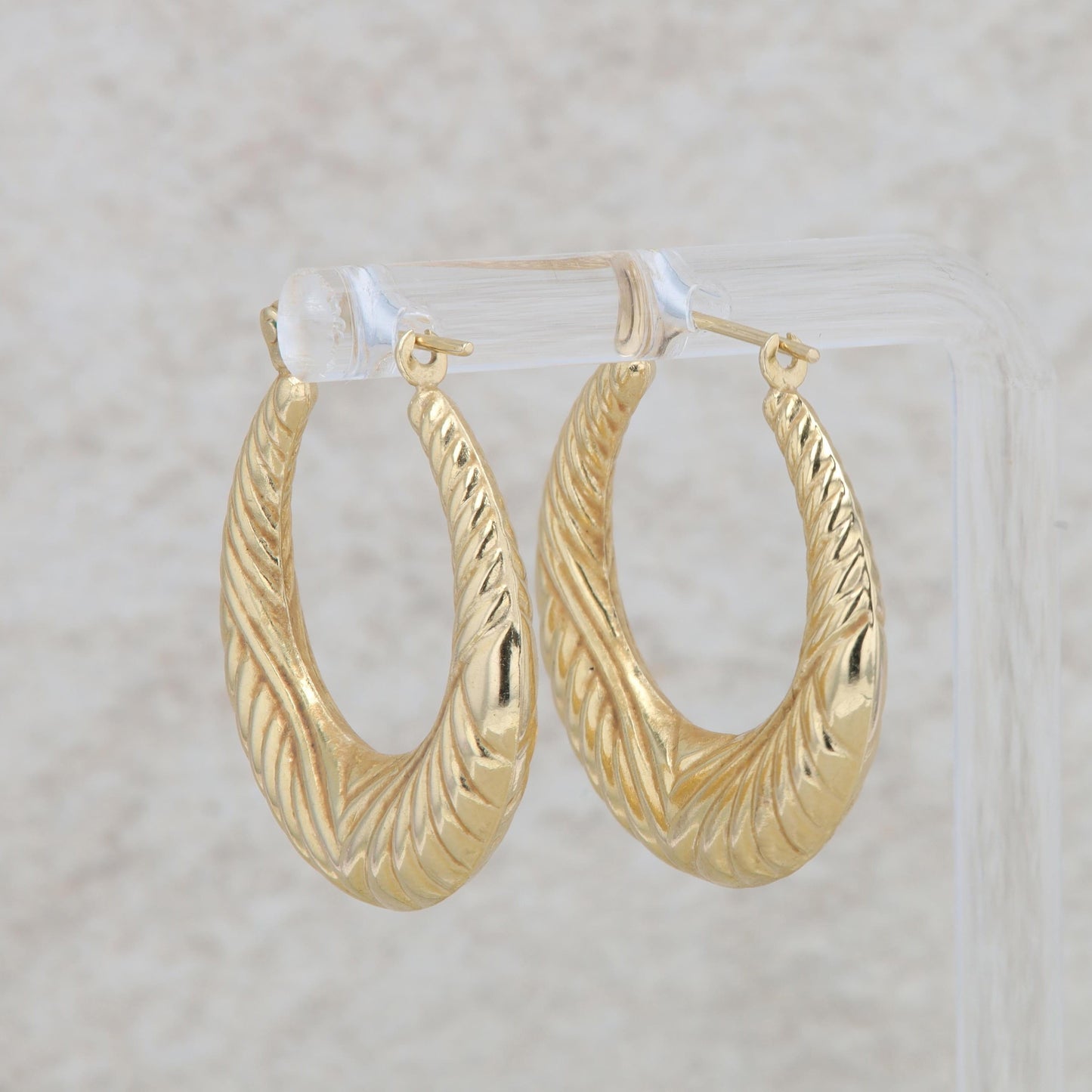 14k Yellow Gold Tapered Door Knocker Hoop Textured Earrings 3.04g