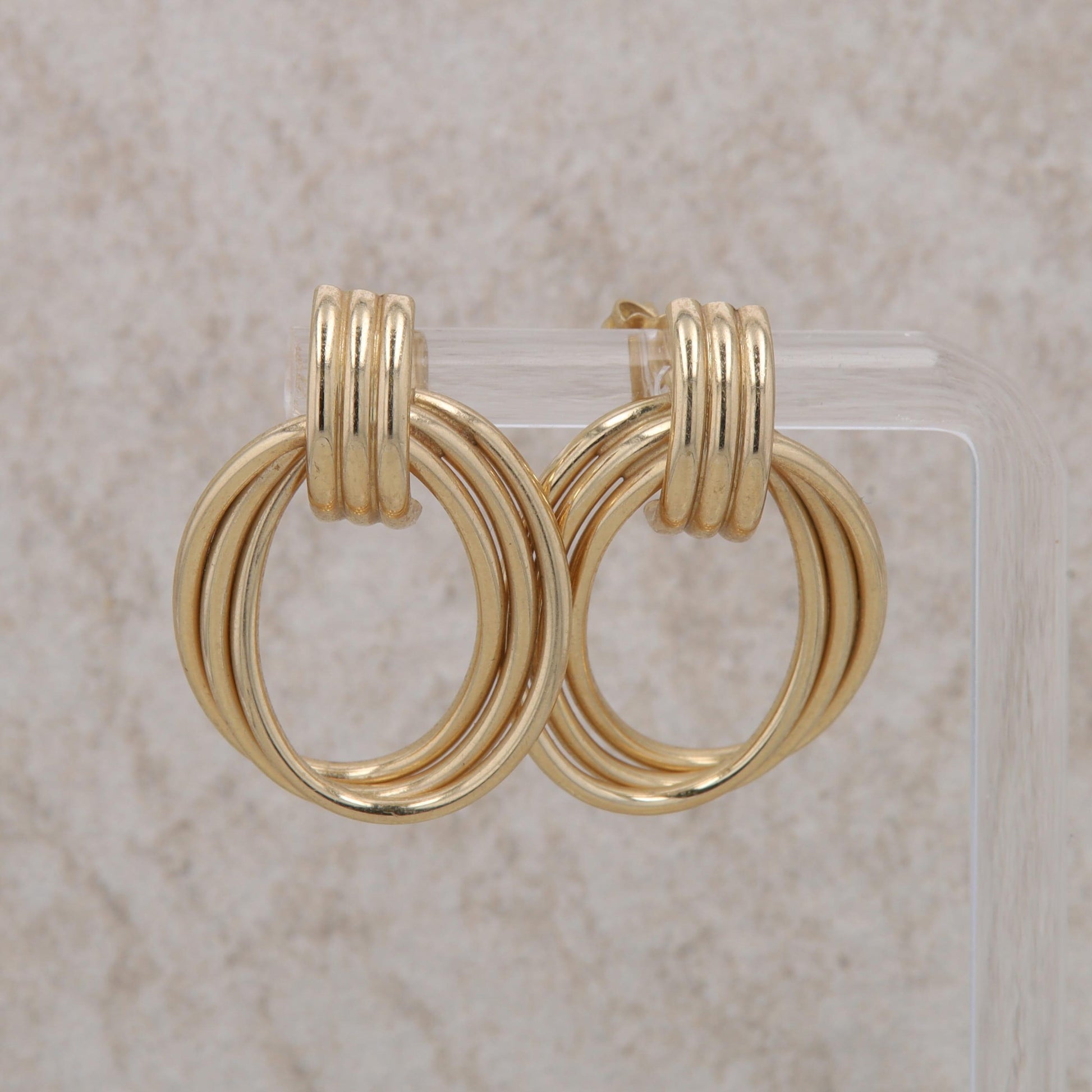 14k Yellow Gold Polished Triple Circle Stud Earrings 3.85g