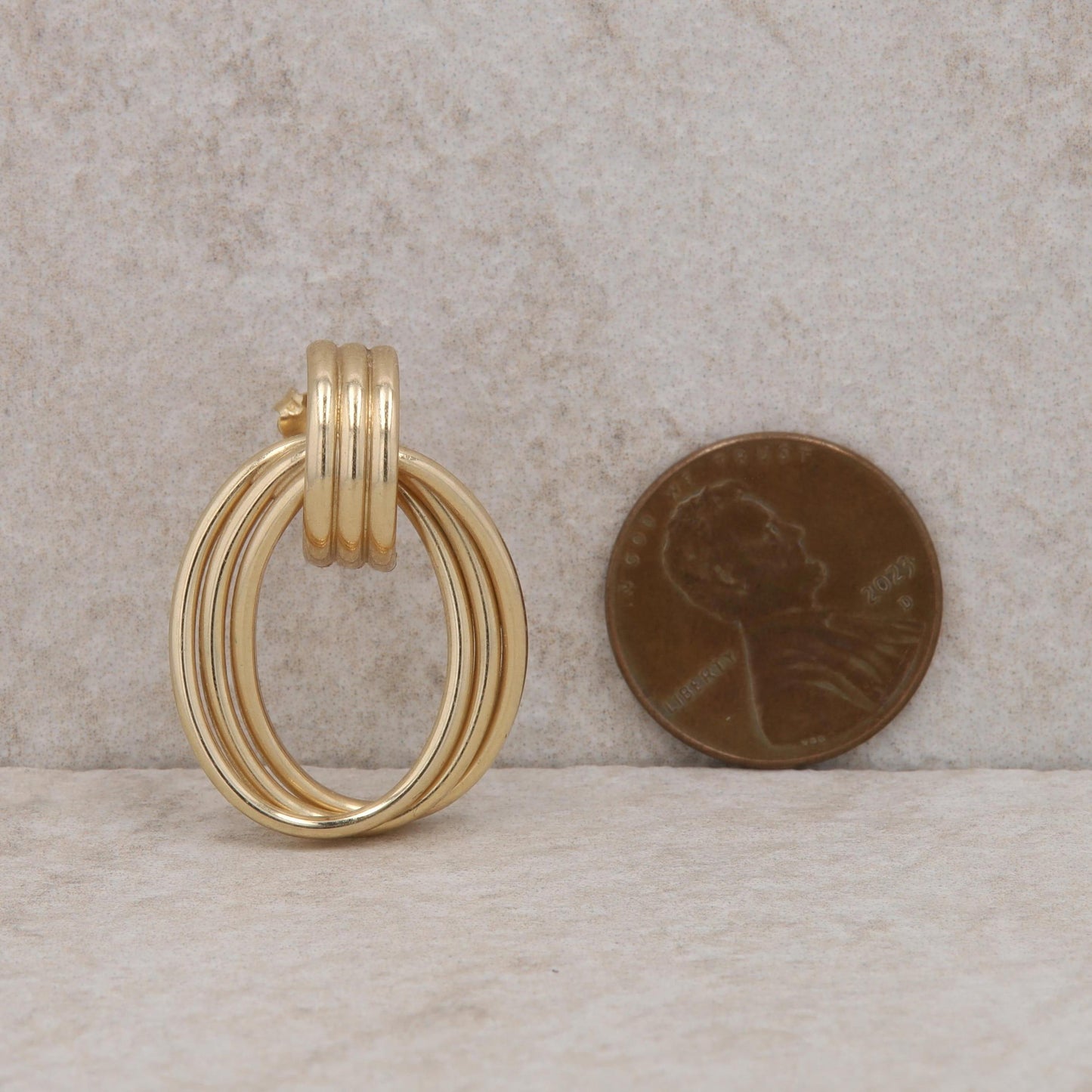 14k Yellow Gold Polished Triple Circle Stud Earrings 3.85g