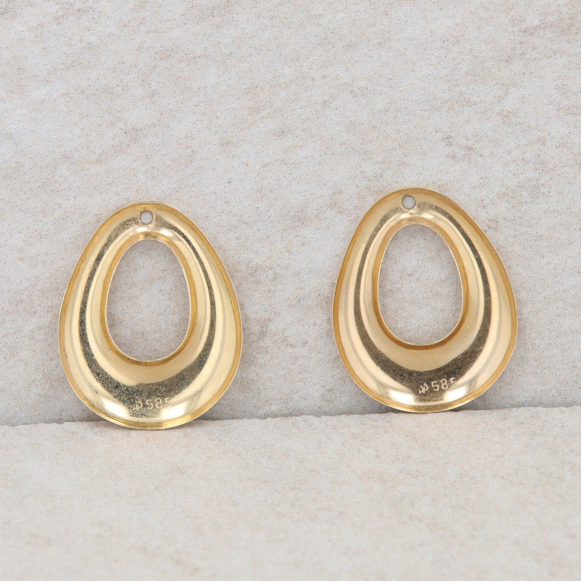 14k Yellow Gold Wide Teardrop Thin Earring Jackets 1.45g