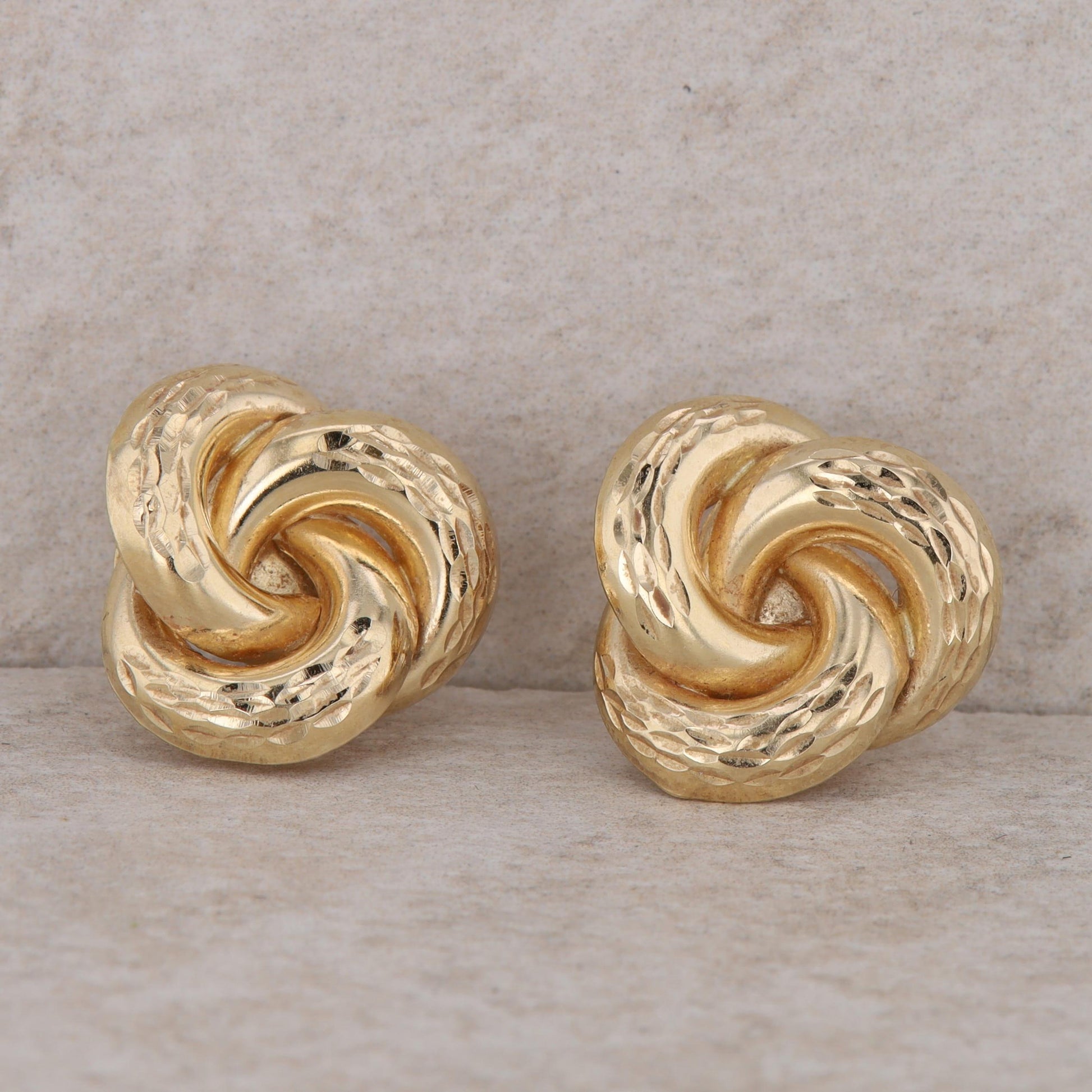 14k Yellow Gold Big Textured Love Knot Hollow Stud Earrings 3.06g