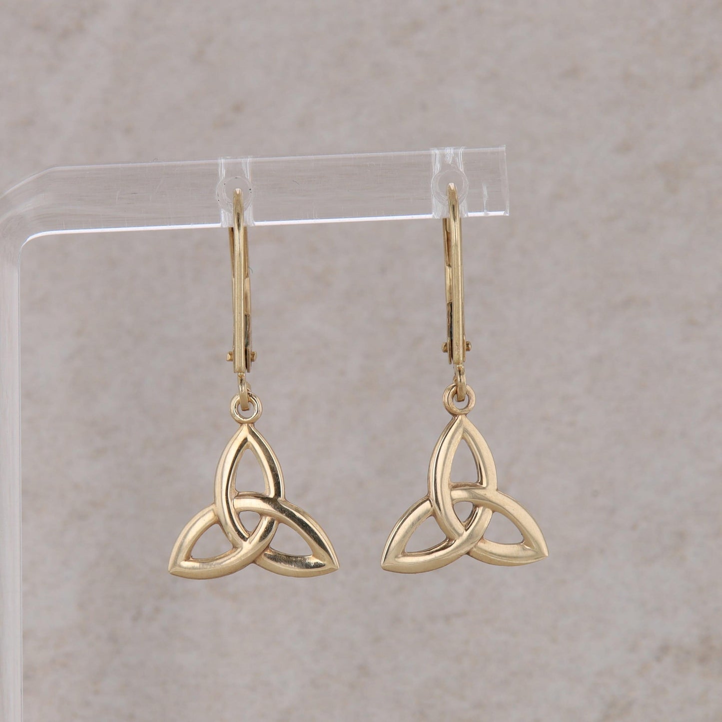 14k Yellow Gold Celtic Trinity Knot Dangle Leverback Earrings