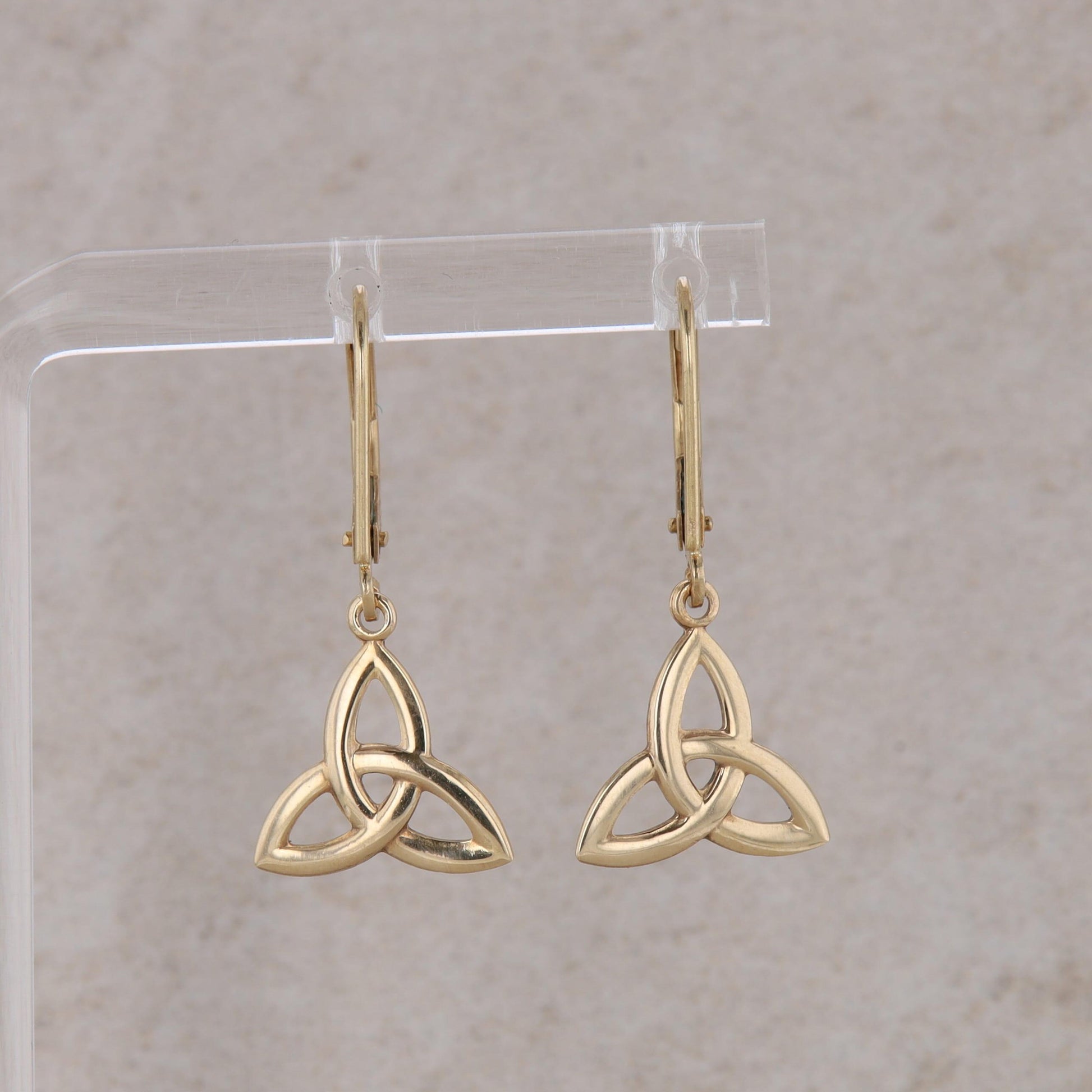 14k Yellow Gold Celtic Trinity Knot Dangle Leverback Earrings