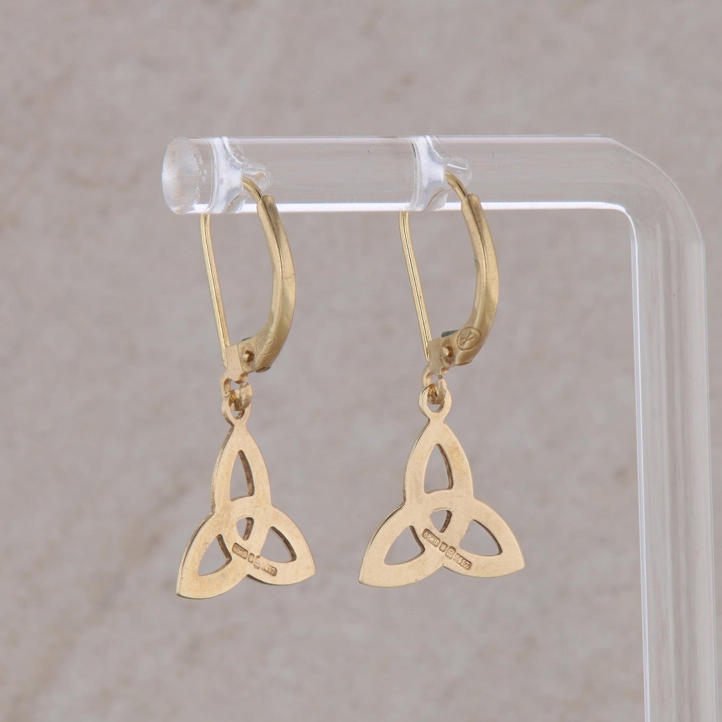 14k Yellow Gold Celtic Trinity Knot Dangle Leverback Earrings