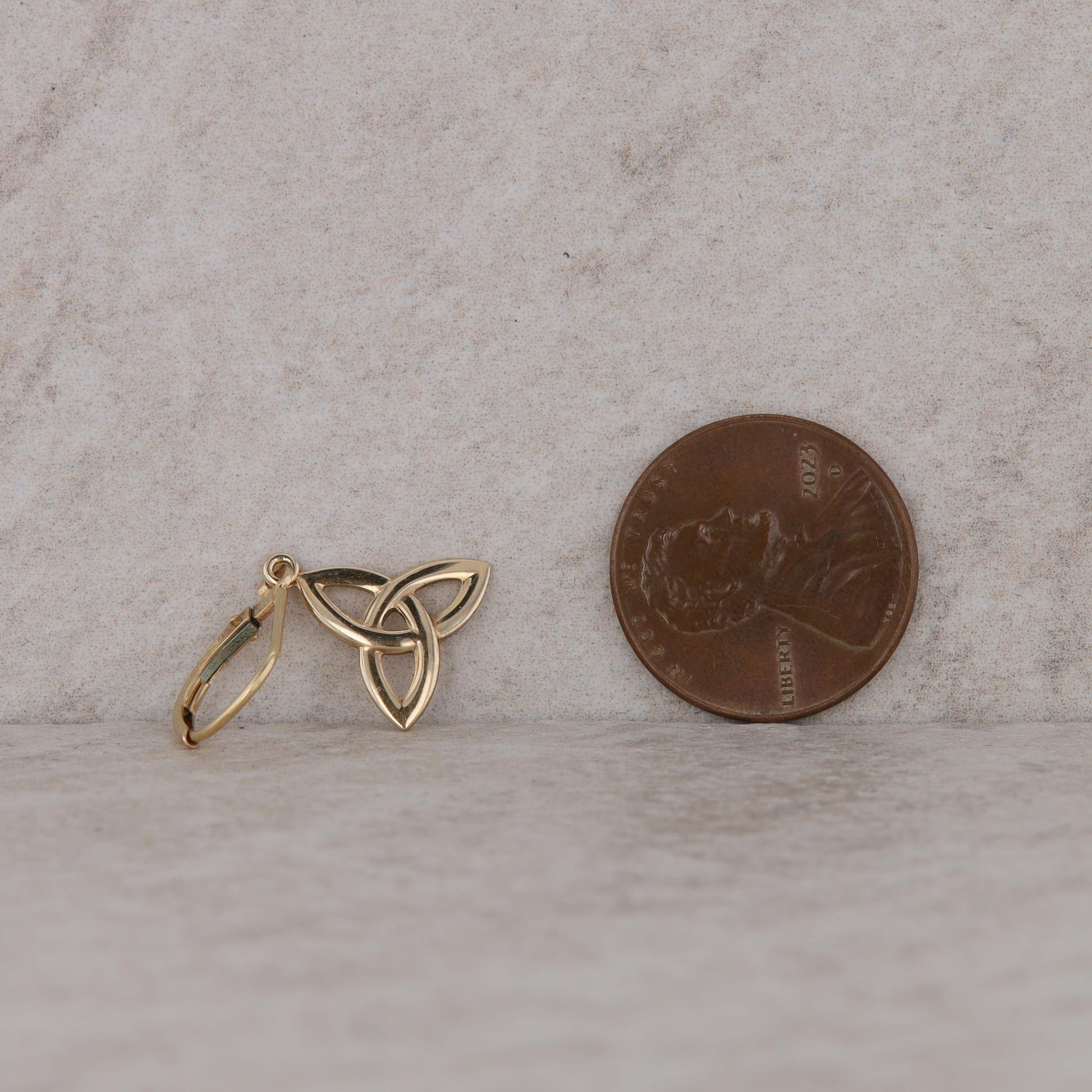 14k Yellow Gold Celtic Trinity Knot Dangle Leverback Earrings