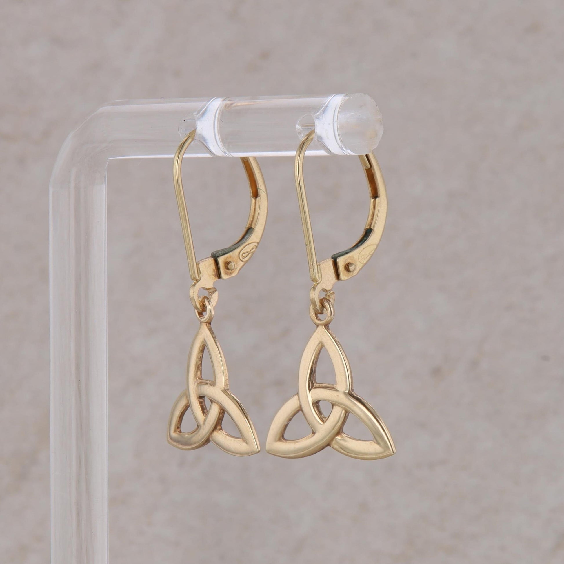 14k Yellow Gold Celtic Trinity Knot Dangle Leverback Earrings