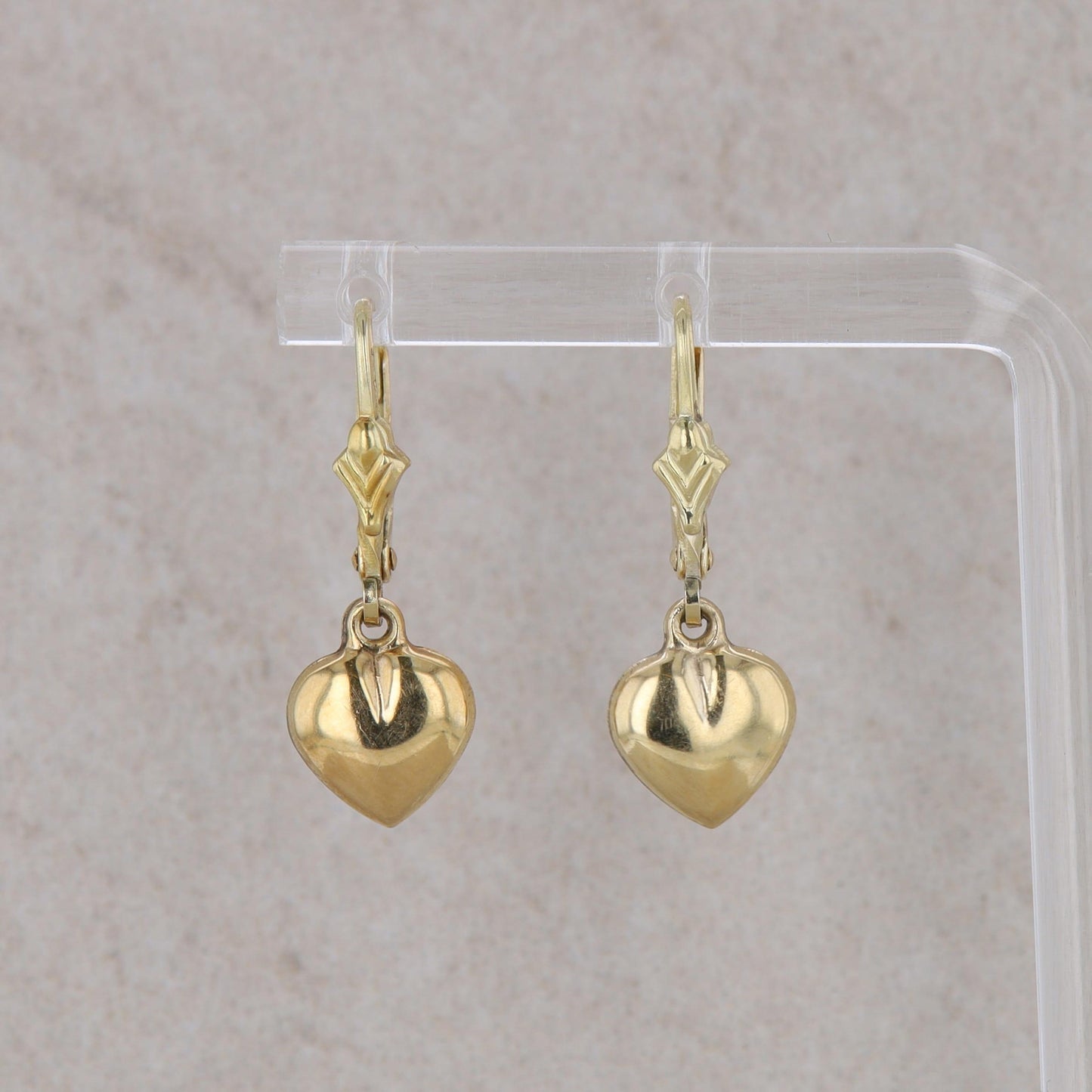 14k Yellow Gold Heart Dangle Leverback Earrings 1.63g