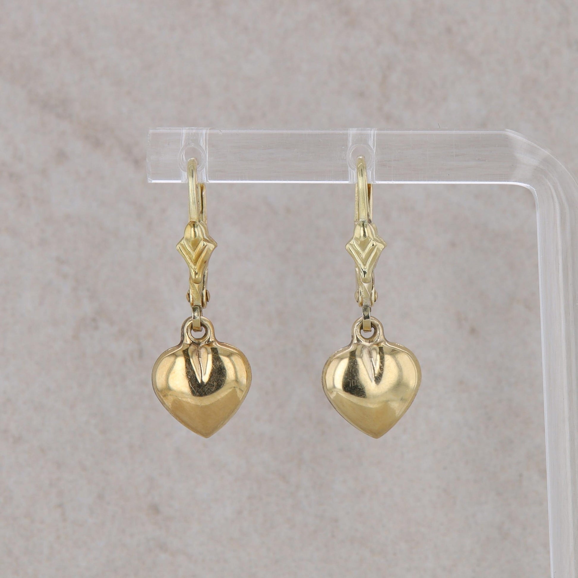 14k Yellow Gold Heart Dangle Leverback Earrings 1.63g