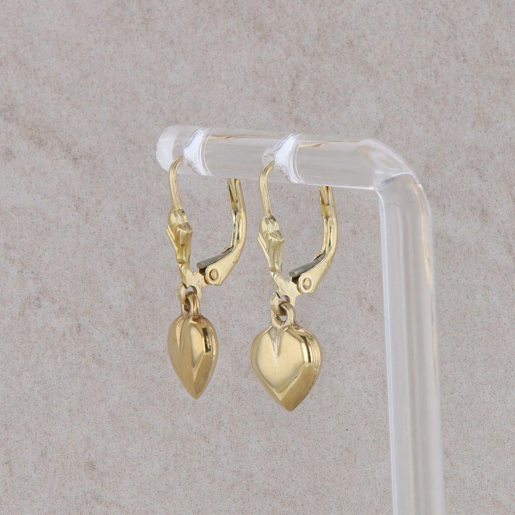 14k Yellow Gold Heart Dangle Leverback Earrings 1.63g