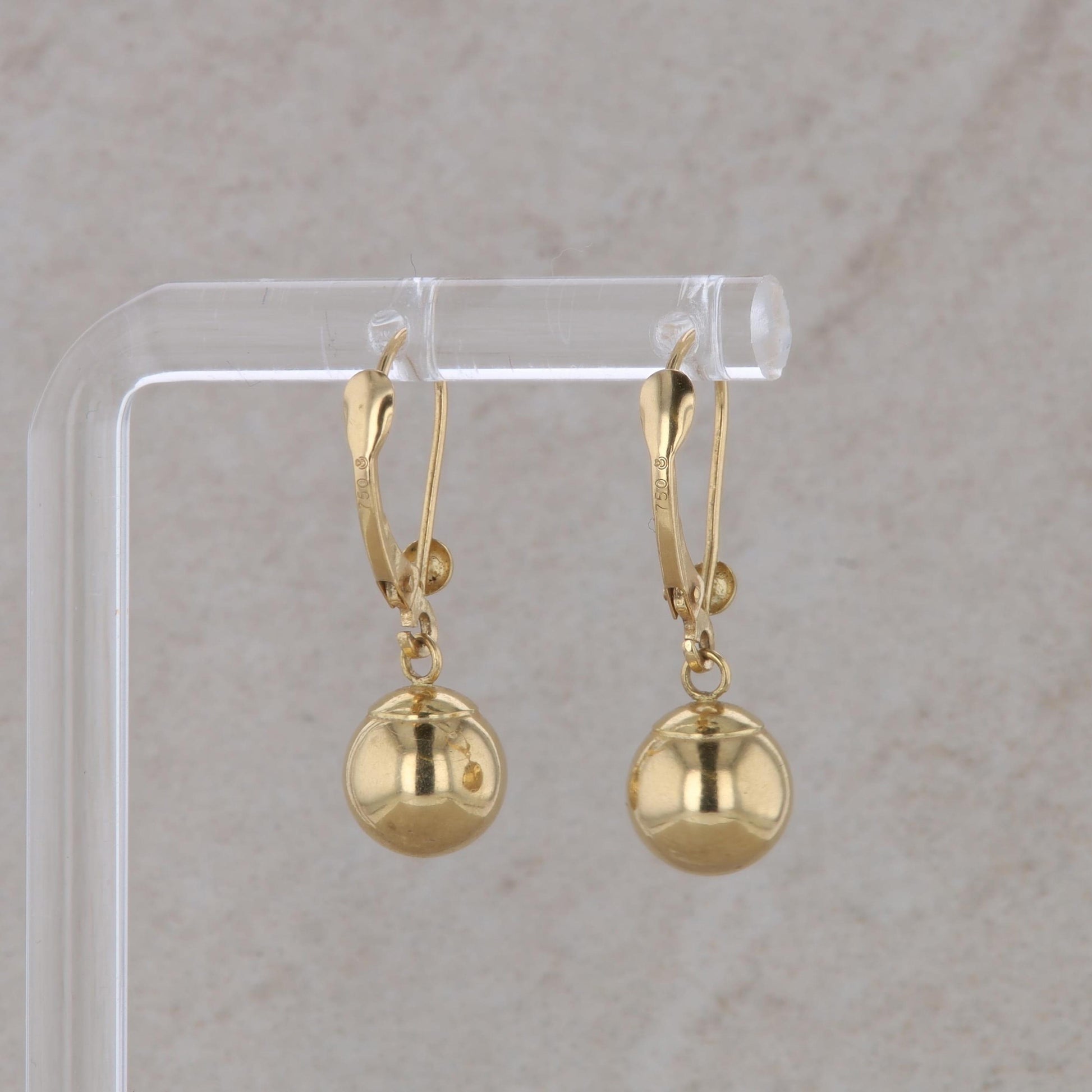 18k Yellow Gold Ball Dangle Leverback Earrings 1.3g