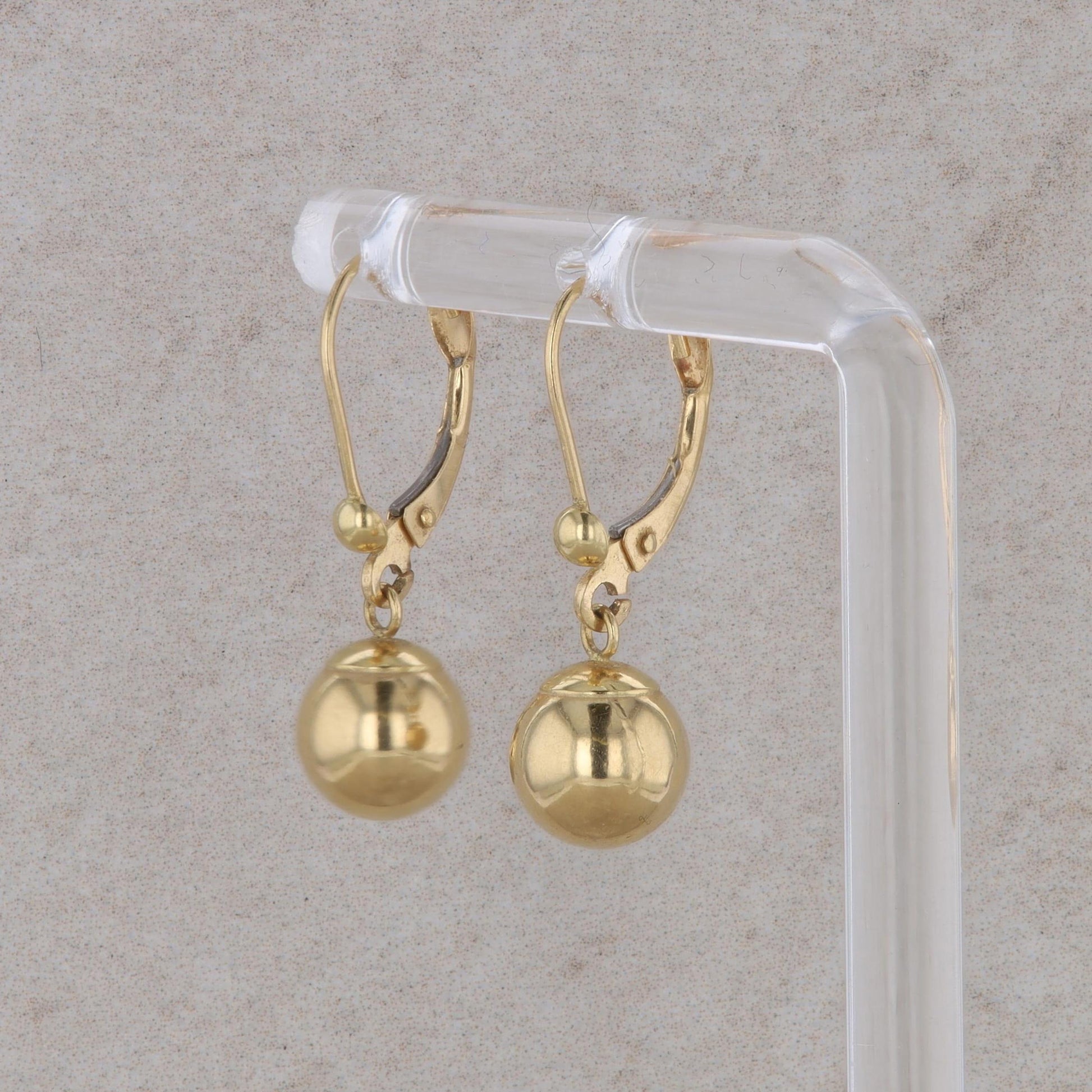 18k Yellow Gold Ball Dangle Leverback Earrings 1.3g