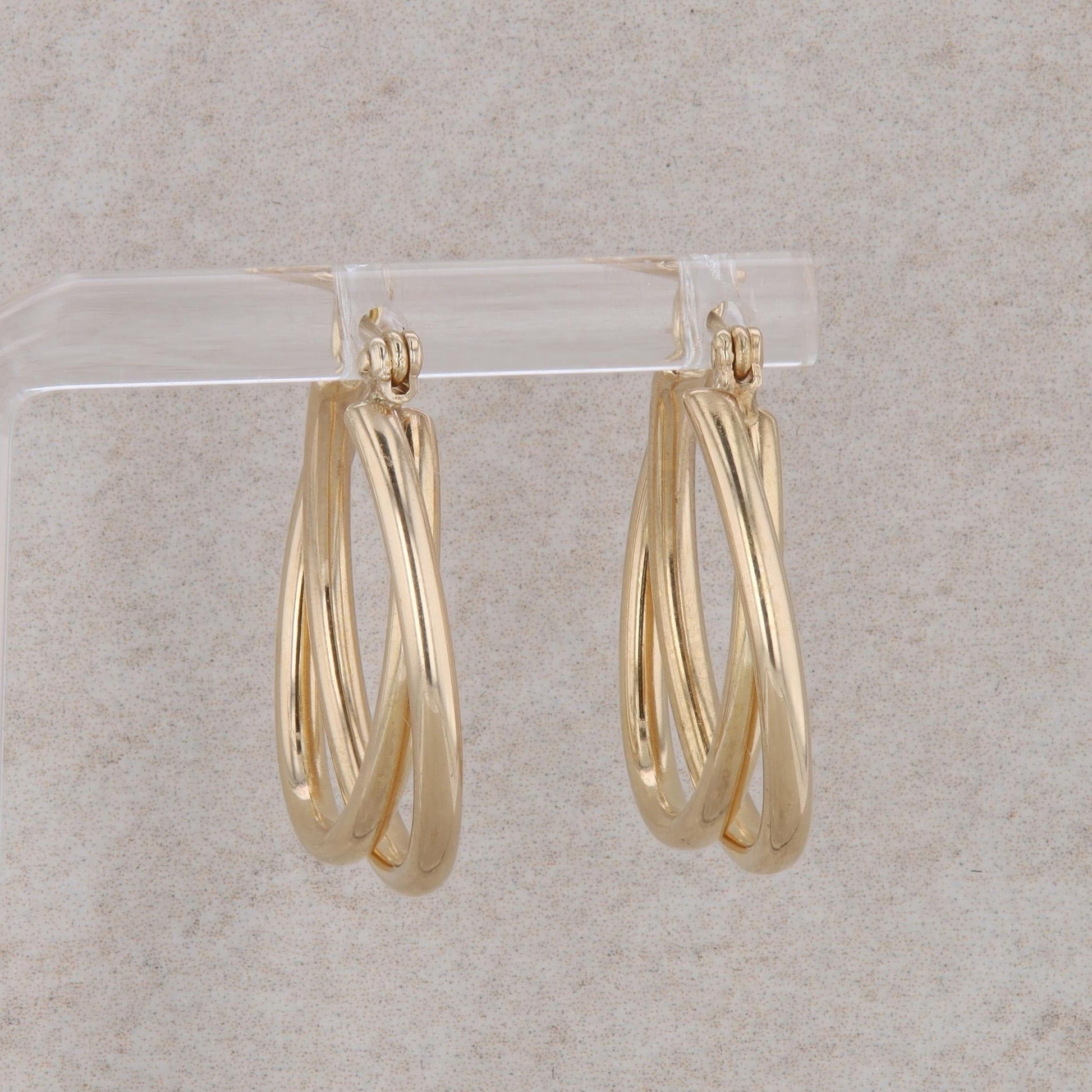 14k Yellow Gold Double Crossover Hoop Earrings 3.20g