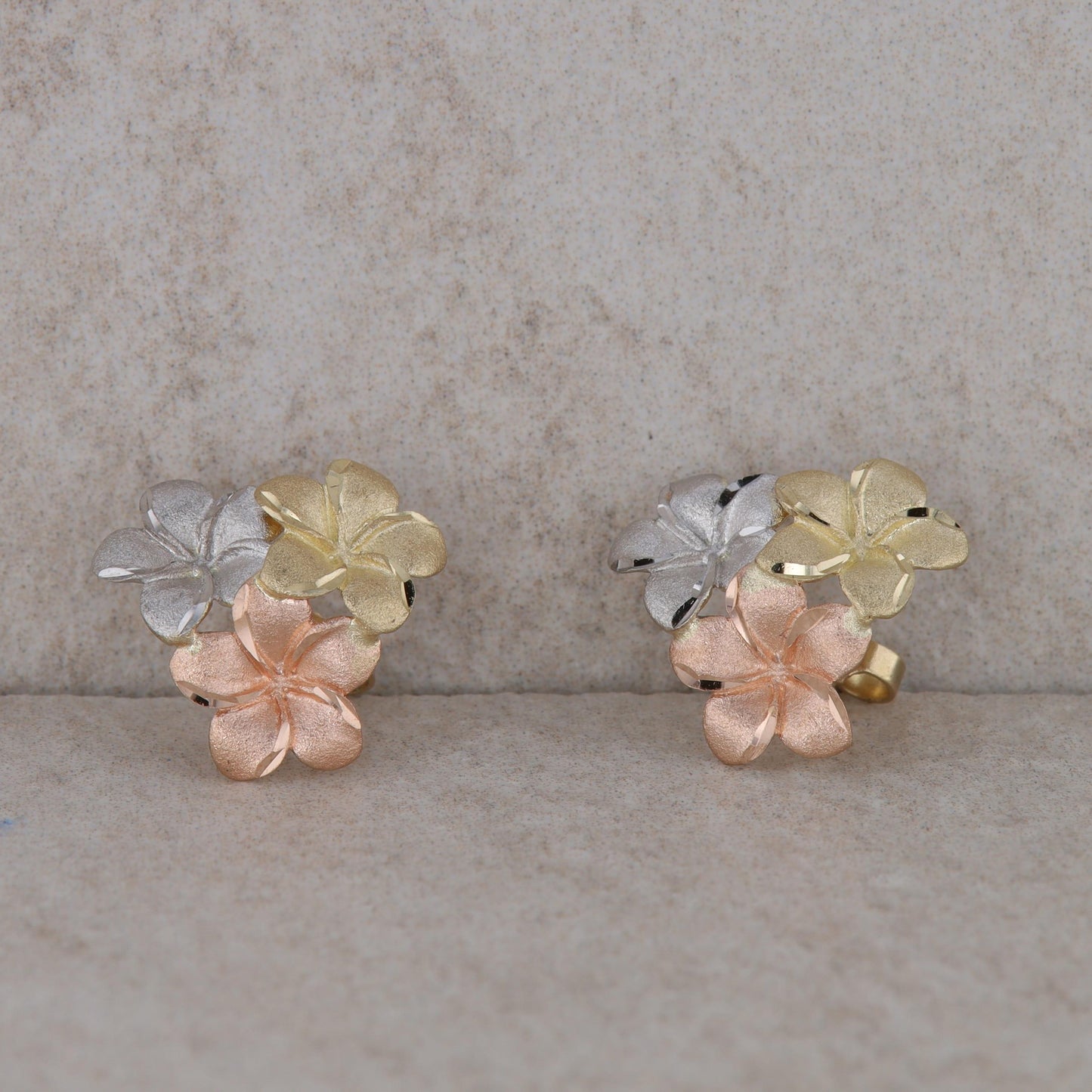 14k Tri Tone Gold Flower Stud Earrings