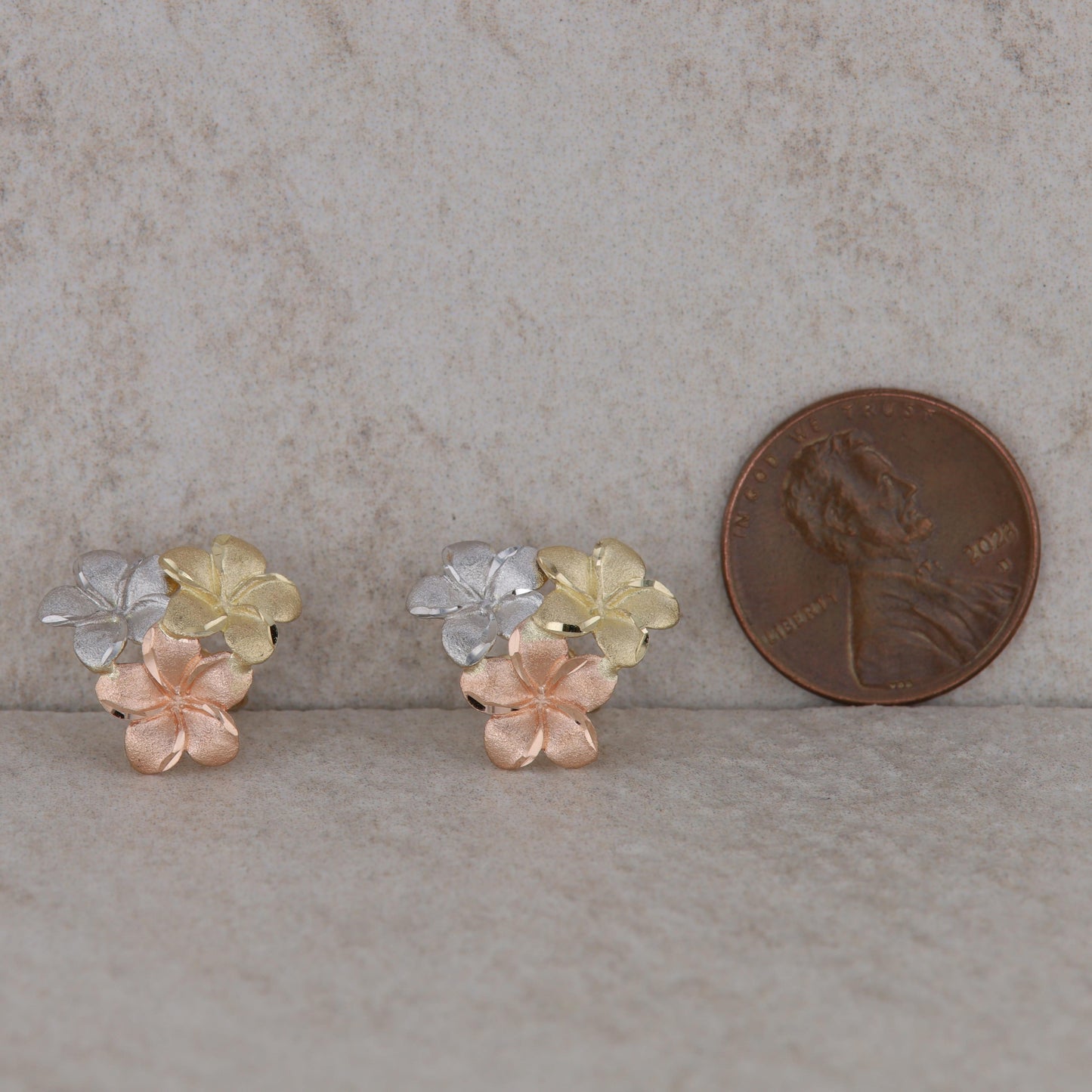 14k Tri Tone Gold Flower Stud Earrings