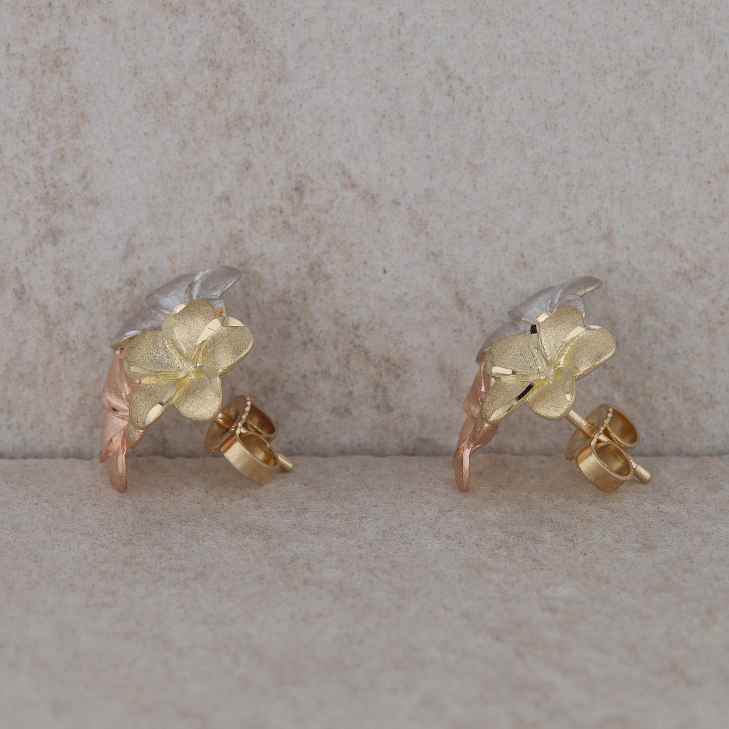 14k Tri Tone Gold Flower Stud Earrings