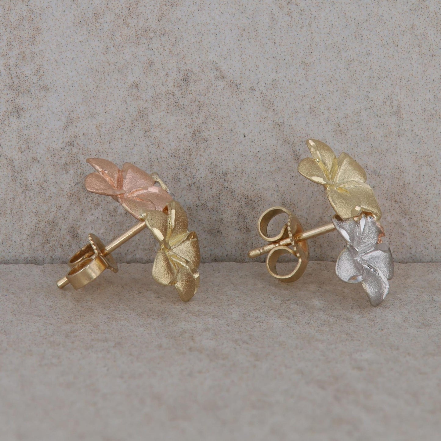 14k Tri Tone Gold Flower Stud Earrings