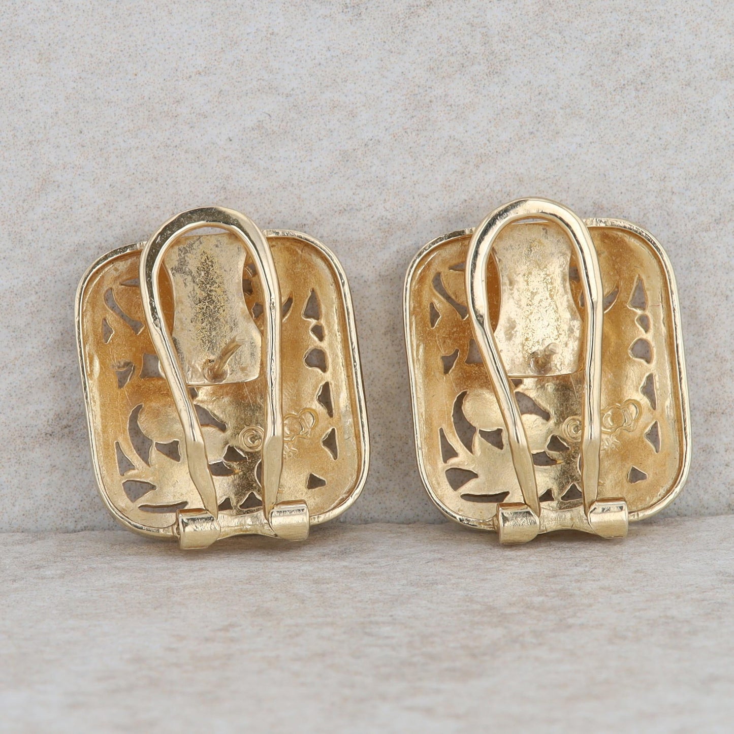 14k Yellow Gold Floral Rectangular Enamel Earrings 8.2g