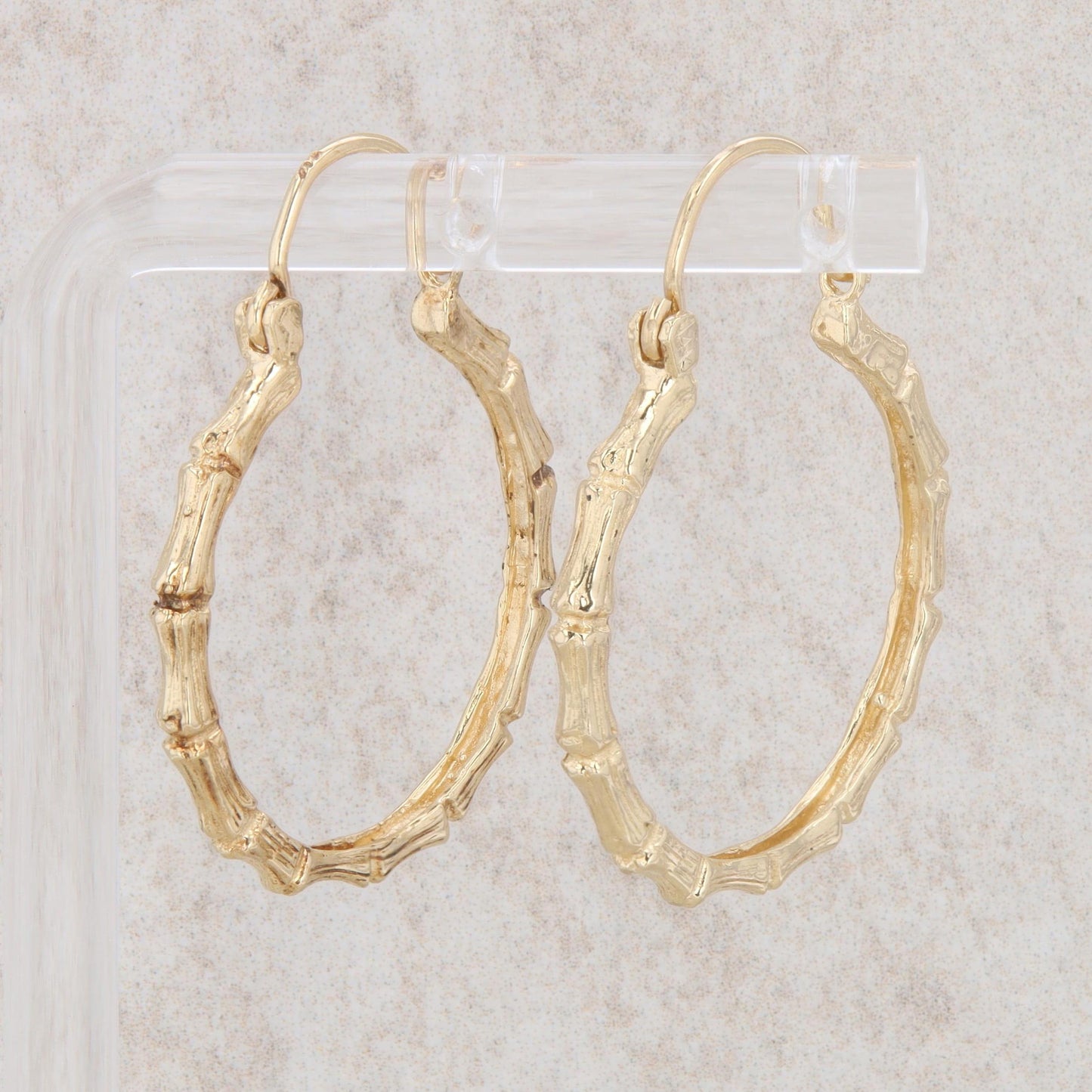 14k Yellow Gold Bamboo Hoop Style Earrings