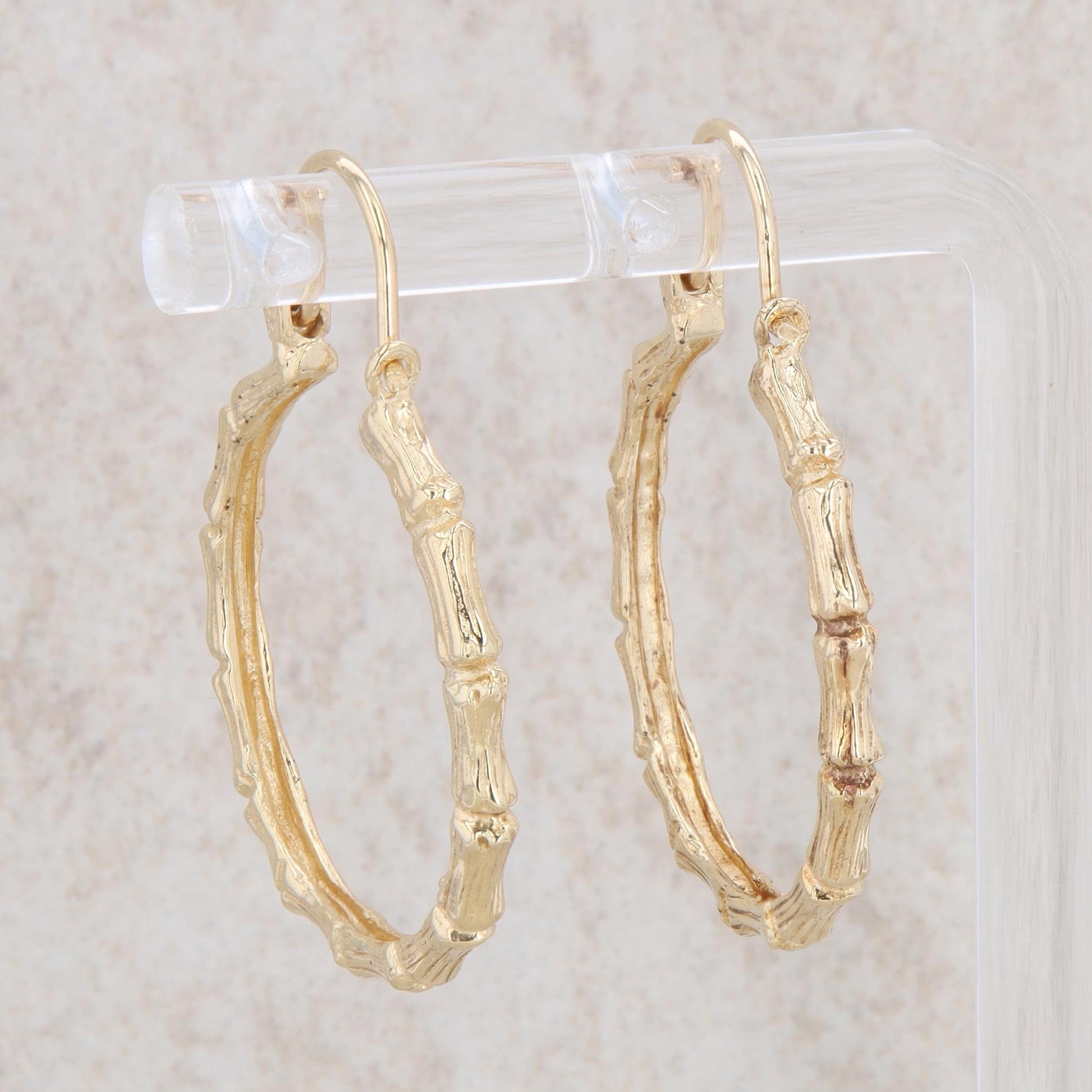 14k Yellow Gold Bamboo Hoop Style Earrings